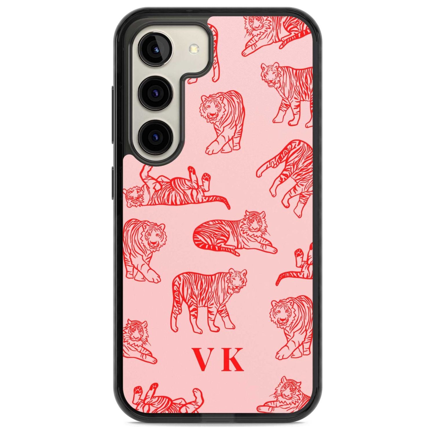 Personalised Red Tiger Outlines on Pink Custom Phone Case Samsung S22 / Black Impact Case,Samsung S23 / Black Impact Case Blanc Space