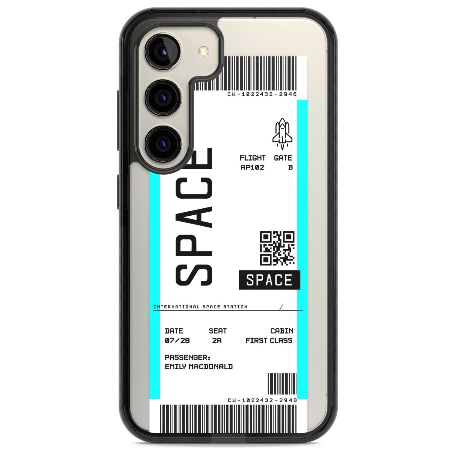 Personalised Space Space Travel Ticket Custom Phone Case Samsung S22 / Black Impact Case,Samsung S23 / Black Impact Case Blanc Space
