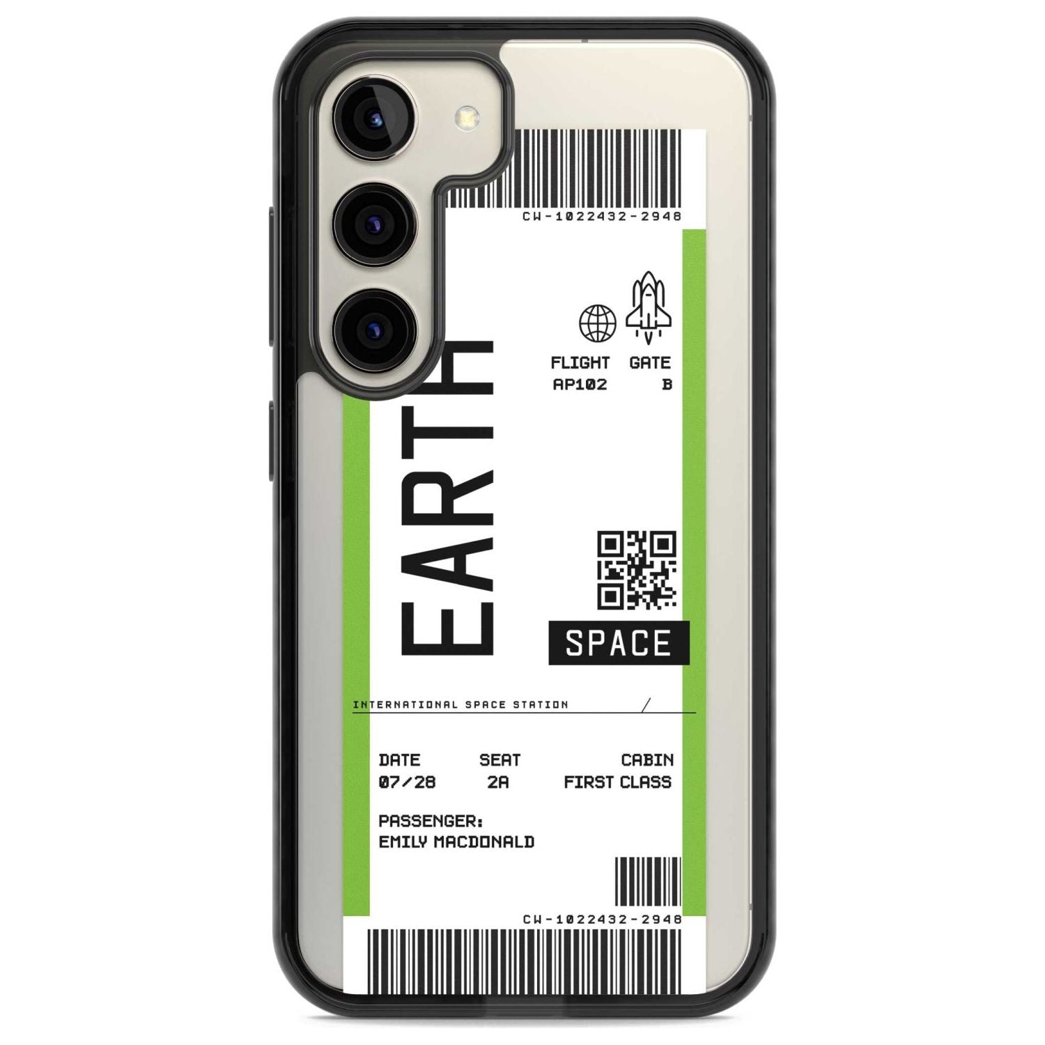 Personalised Earth Space Travel Ticket Custom Phone Case Samsung S22 / Black Impact Case,Samsung S23 / Black Impact Case Blanc Space