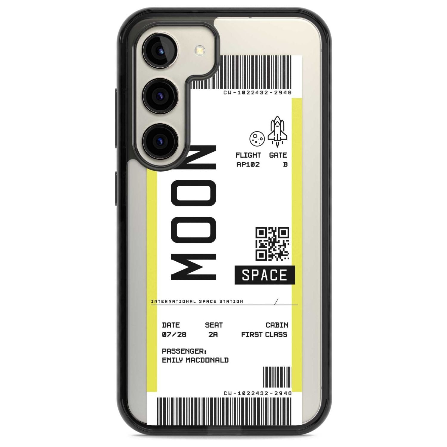 Personalised Moon Space Travel Ticket Custom Phone Case Samsung S22 / Black Impact Case,Samsung S23 / Black Impact Case Blanc Space