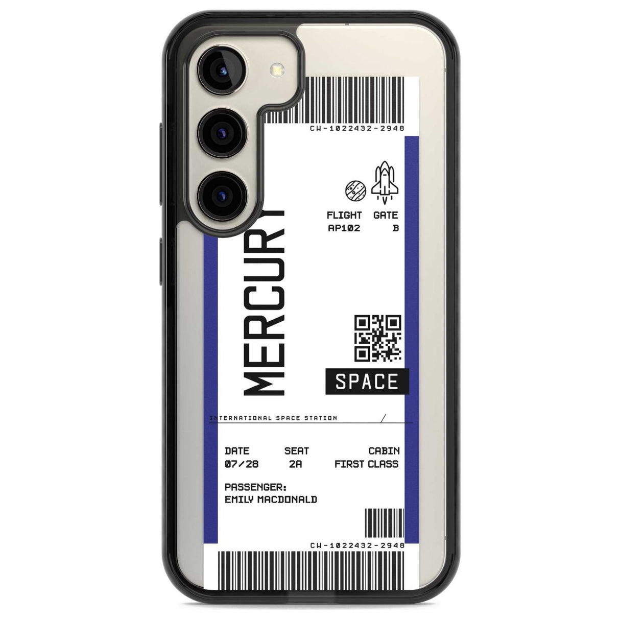 Personalised Mercury Space Travel Ticket Custom Phone Case Samsung S22 / Black Impact Case,Samsung S23 / Black Impact Case Blanc Space