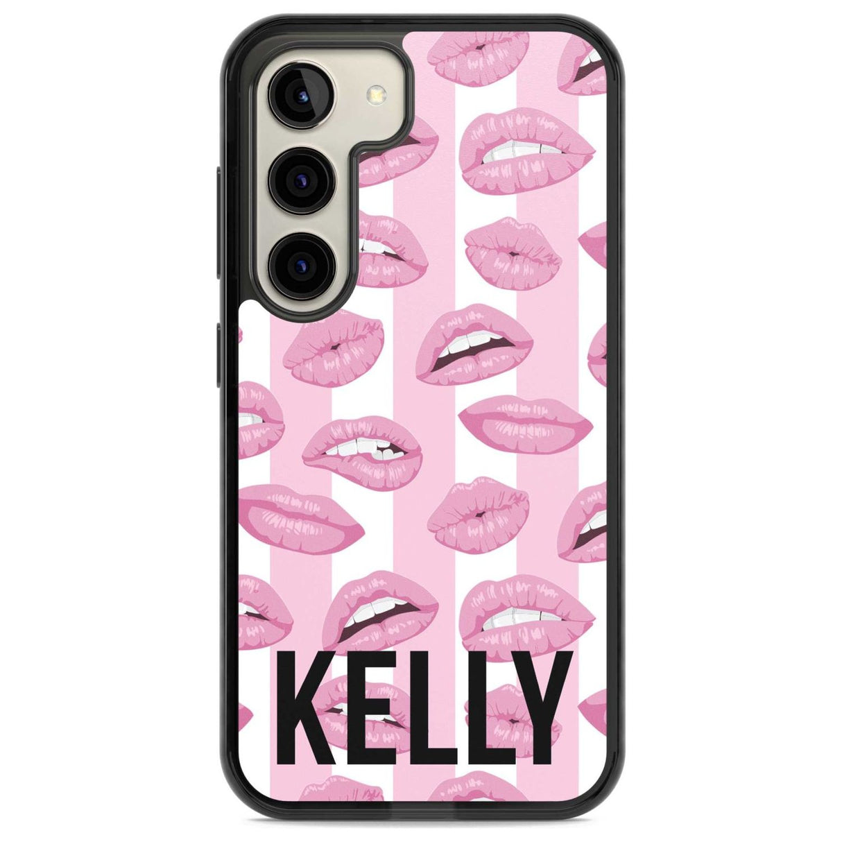 Personalised Pink Stripes & Lips Custom Phone Case Samsung S22 / Black Impact Case,Samsung S23 / Black Impact Case Blanc Space