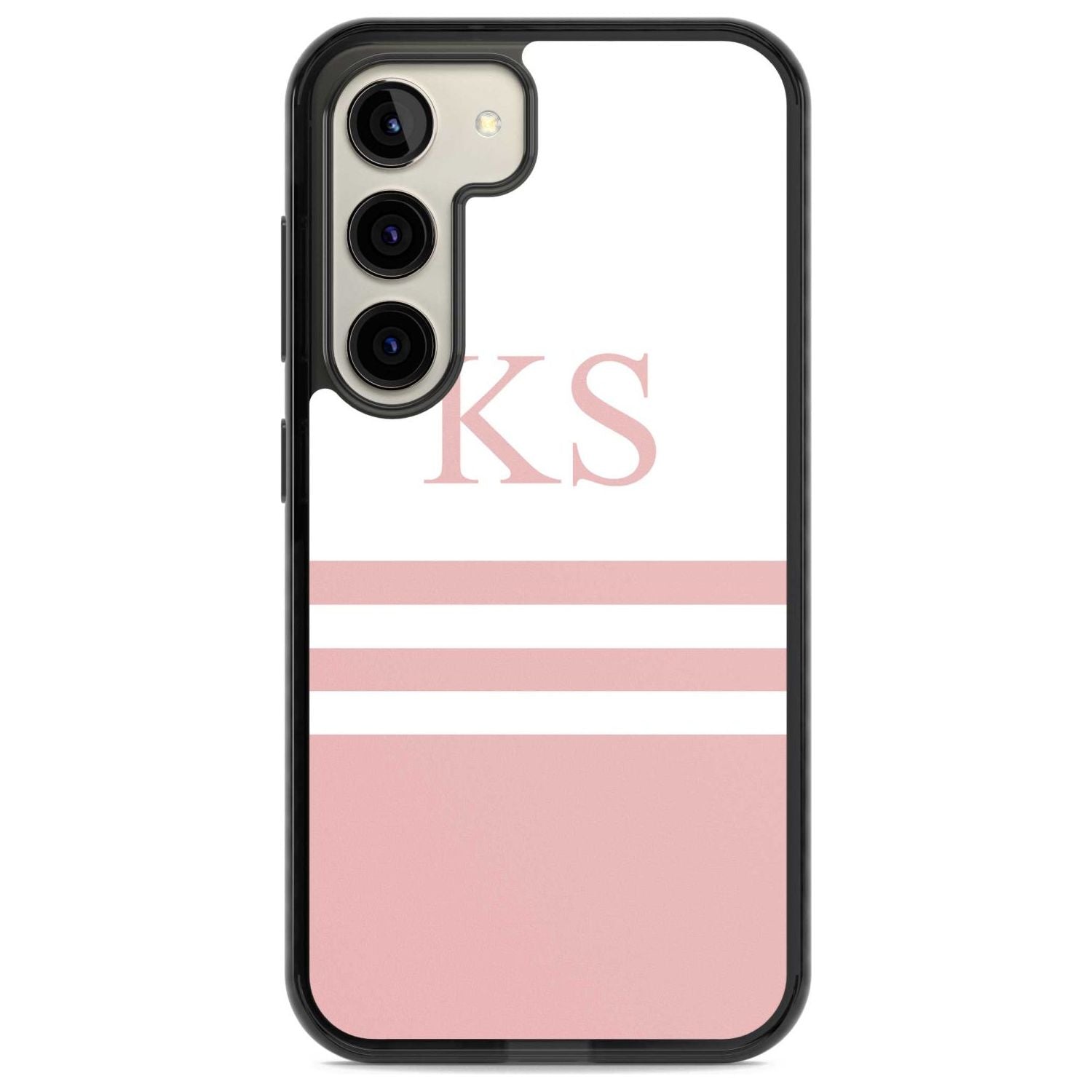 Personalised Minimal Pink Stripes & Initials Custom Phone Case Samsung S22 / Black Impact Case,Samsung S23 / Black Impact Case Blanc Space