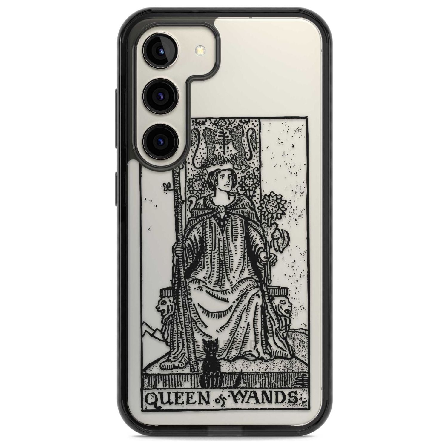 Personalised Queen of Wands Tarot Card - Transparent Custom Phone Case Samsung S22 / Black Impact Case,Samsung S23 / Black Impact Case Blanc Space