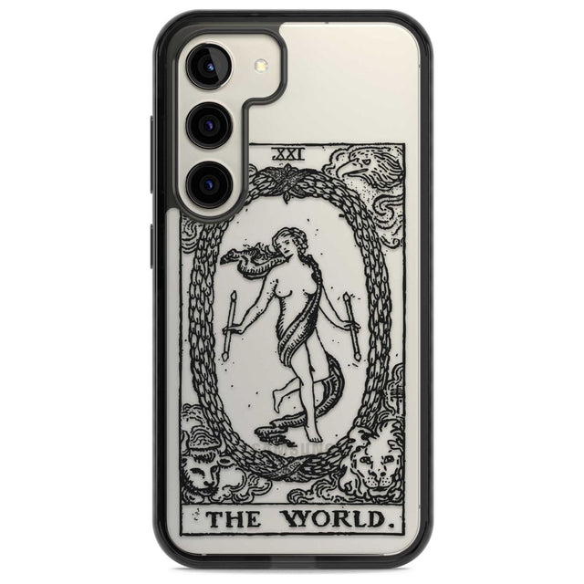 Personalised The World Tarot Card - Transparent Custom Phone Case Samsung S22 / Black Impact Case,Samsung S23 / Black Impact Case Blanc Space