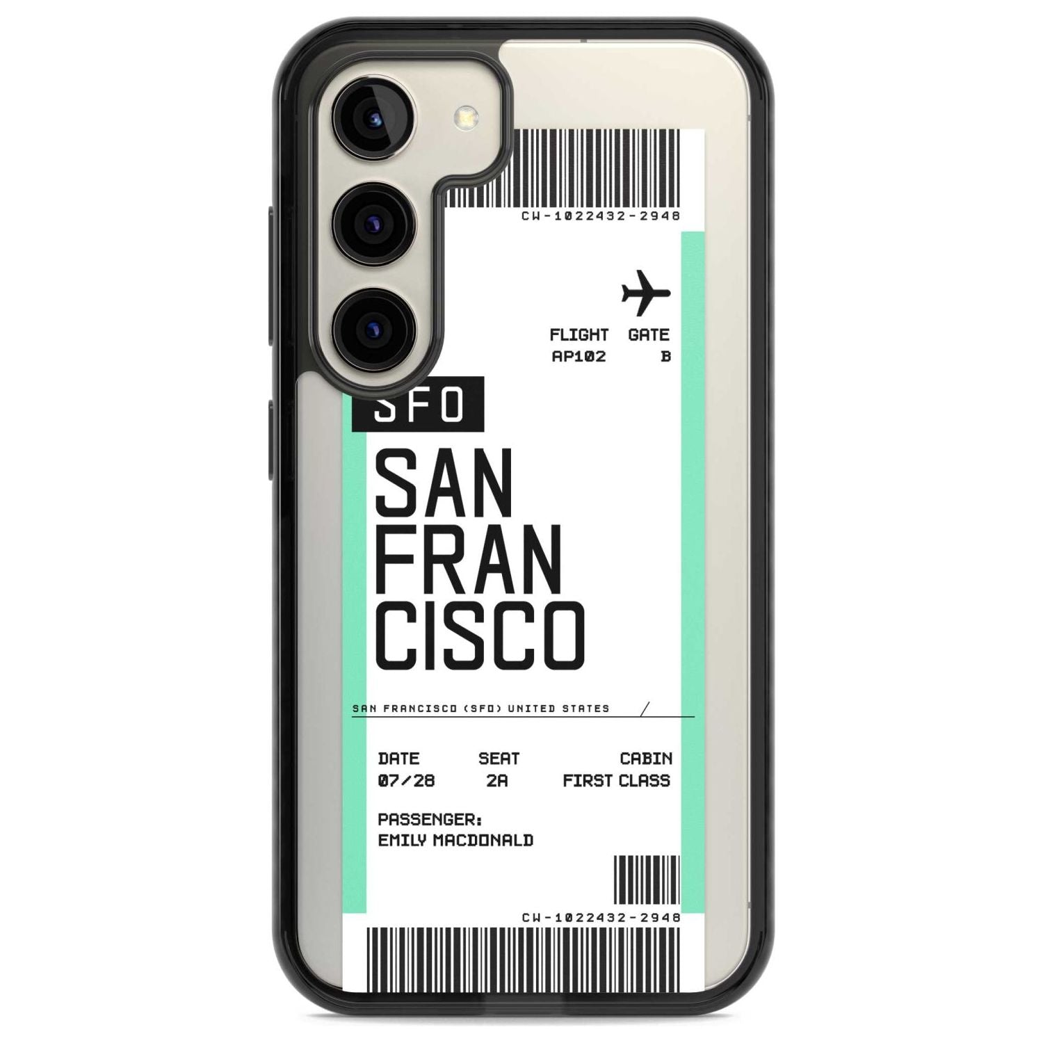 Personalised San Francisco Boarding Pass Custom Phone Case Samsung S22 / Black Impact Case,Samsung S23 / Black Impact Case Blanc Space