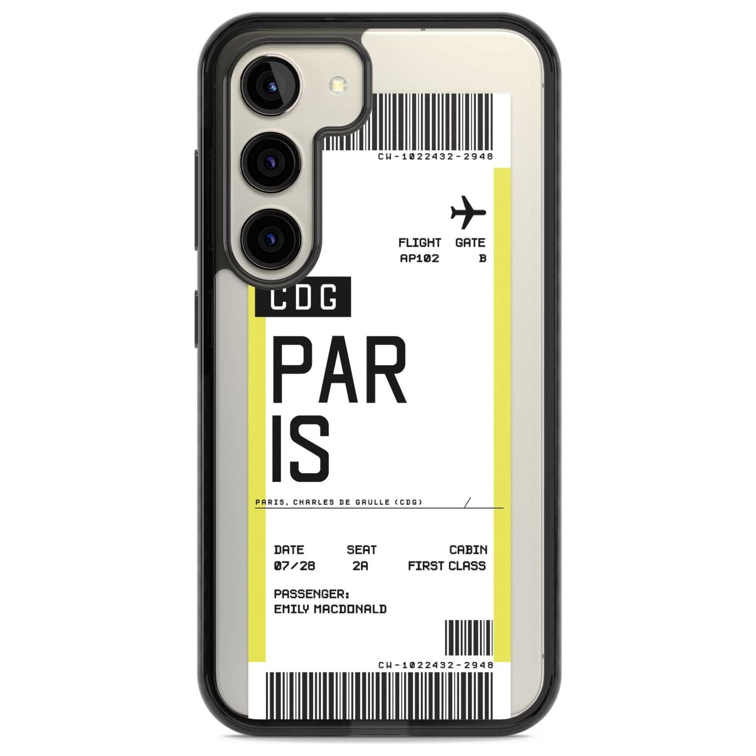 Personalised Paris Boarding Pass Custom Phone Case Samsung S22 / Black Impact Case,Samsung S23 / Black Impact Case Blanc Space