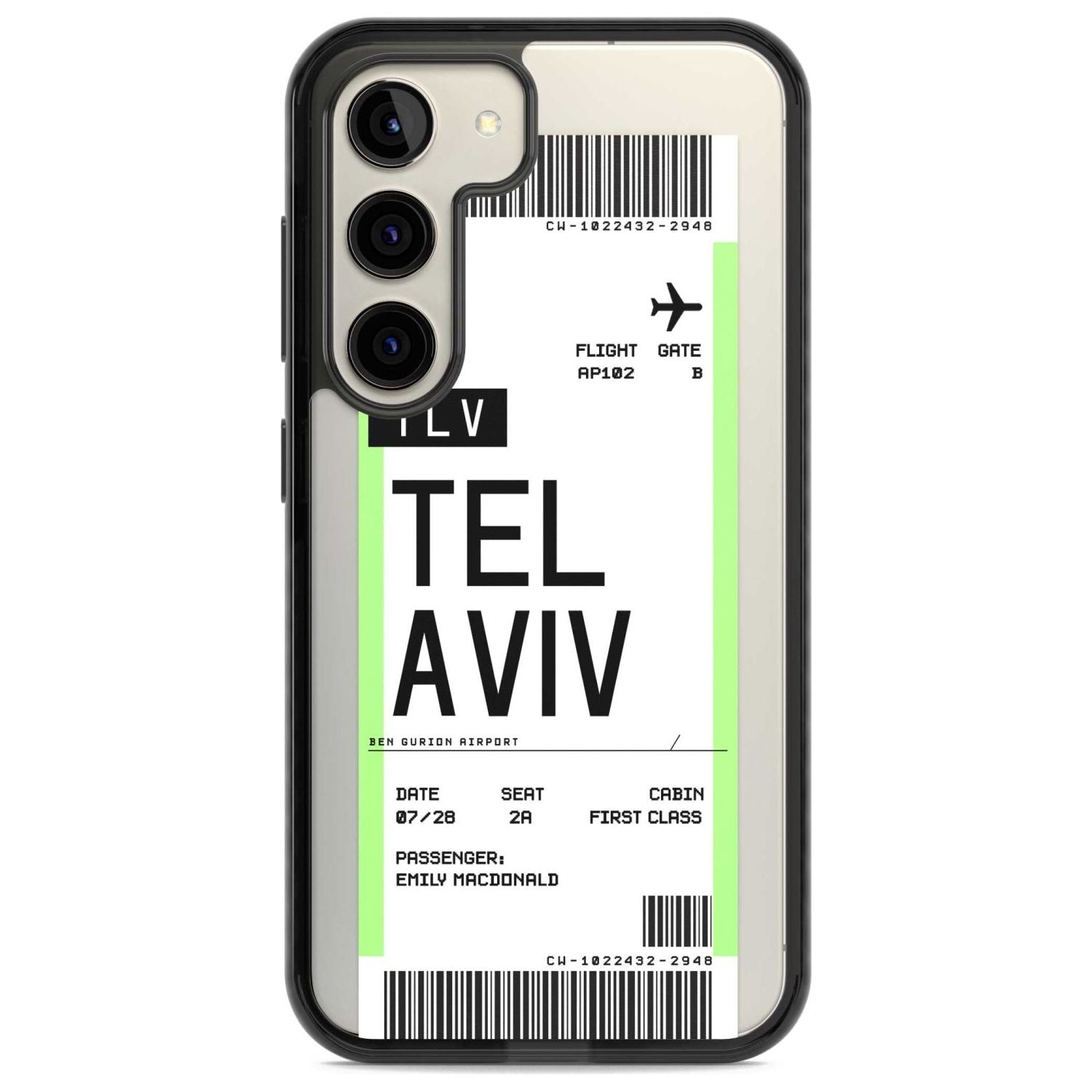 Personalised Tel Aviv Boarding Pass Custom Phone Case Samsung S22 / Black Impact Case,Samsung S23 / Black Impact Case Blanc Space