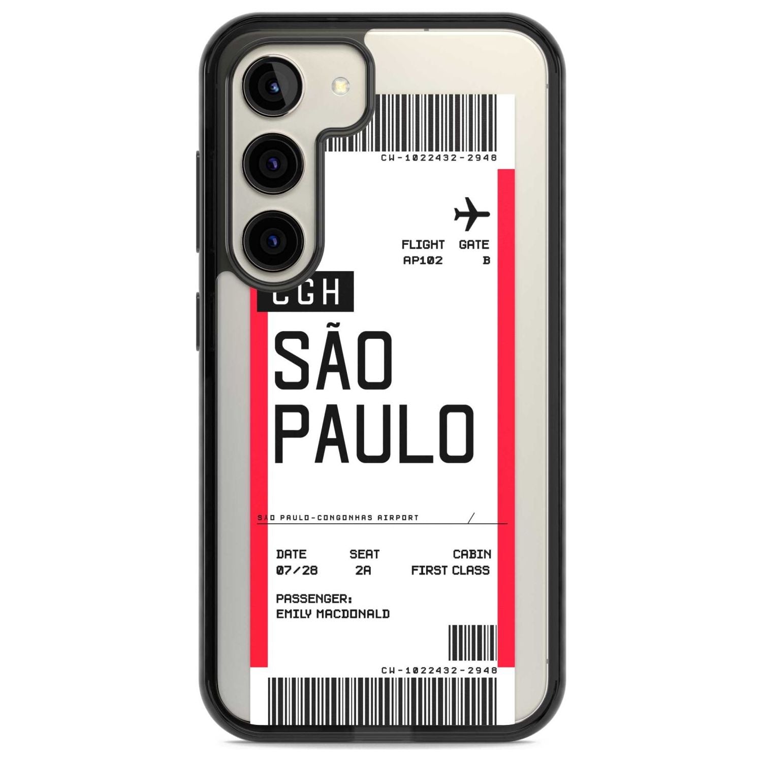 Personalised São Paulo Boarding Pass Custom Phone Case Samsung S22 / Black Impact Case,Samsung S23 / Black Impact Case Blanc Space