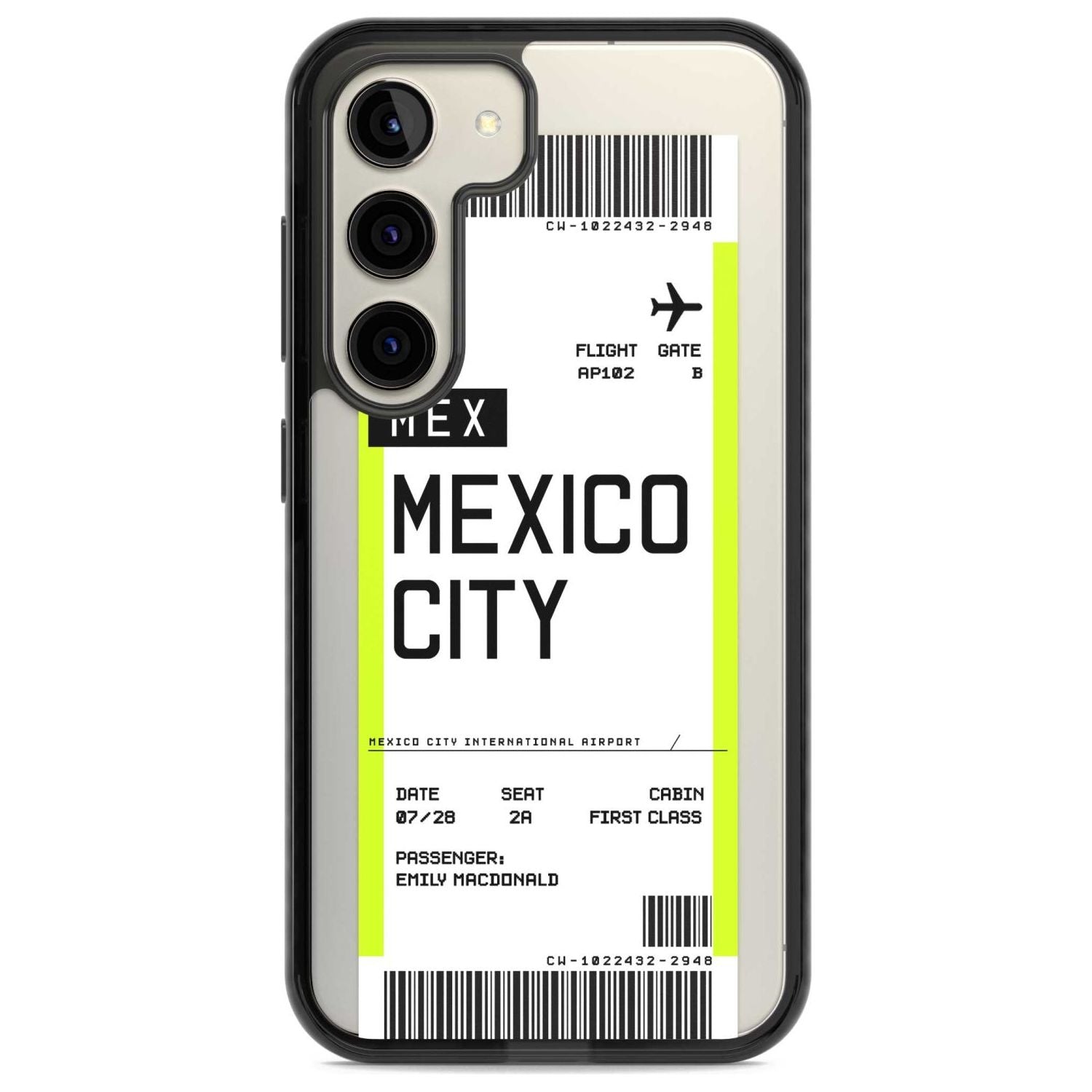 Personalised Mexico City Boarding Pass Custom Phone Case Samsung S22 / Black Impact Case,Samsung S23 / Black Impact Case Blanc Space
