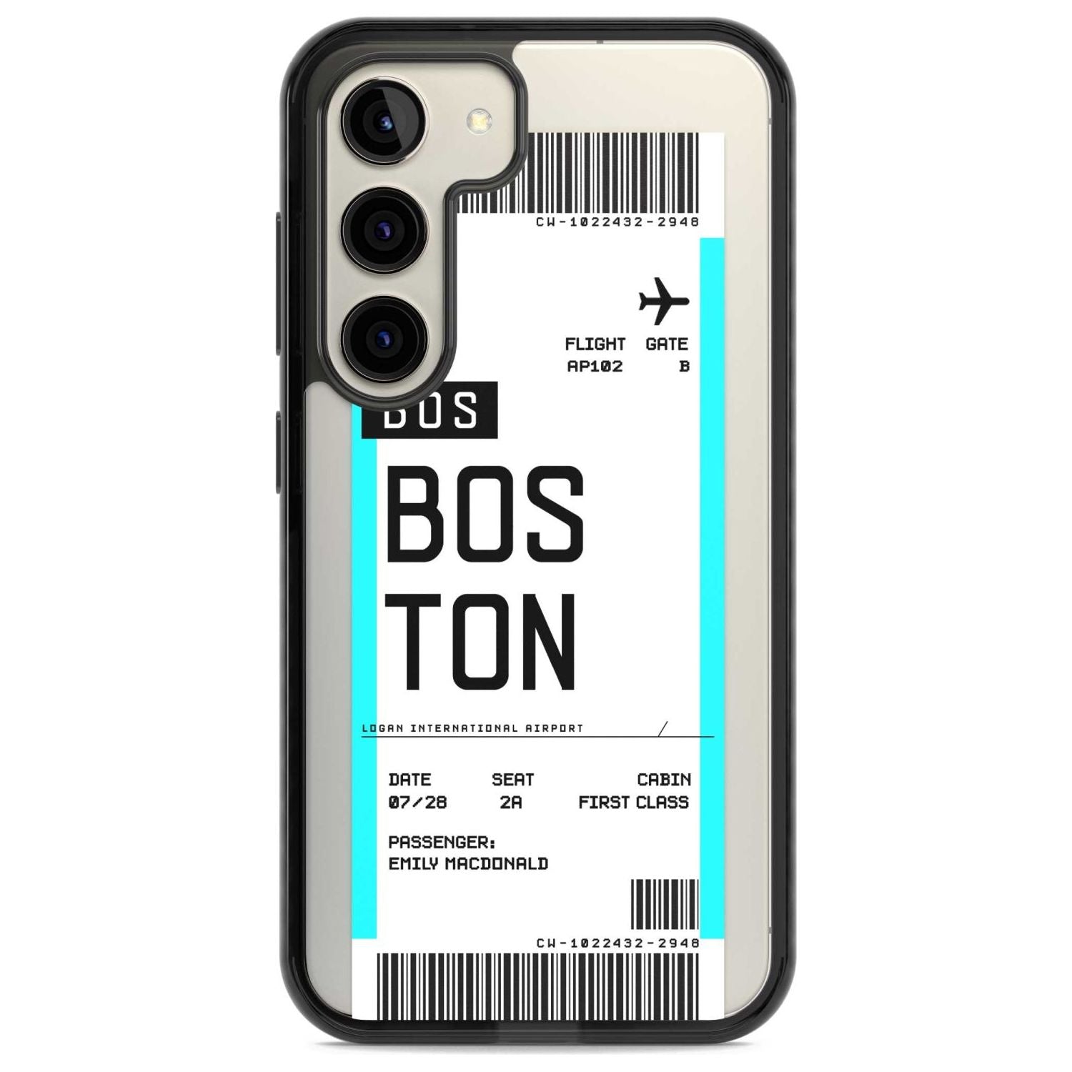 Personalised Boston Boarding Pass Custom Phone Case Samsung S22 / Black Impact Case,Samsung S23 / Black Impact Case Blanc Space
