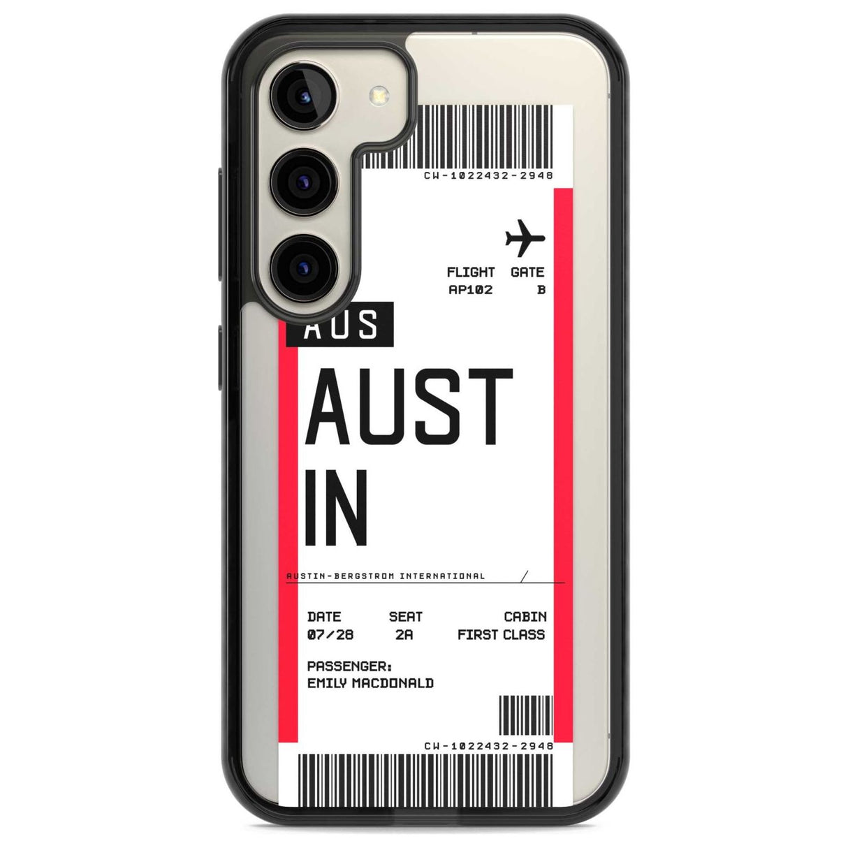 Personalised Austin Boarding Pass Custom Phone Case Samsung S22 / Black Impact Case,Samsung S23 / Black Impact Case Blanc Space