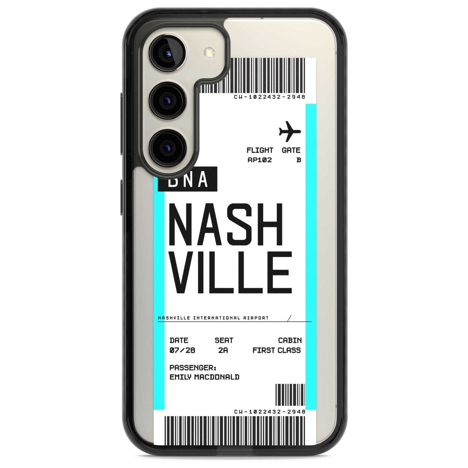Personalised Nashville Boarding Pass Custom Phone Case Samsung S22 / Black Impact Case,Samsung S23 / Black Impact Case Blanc Space