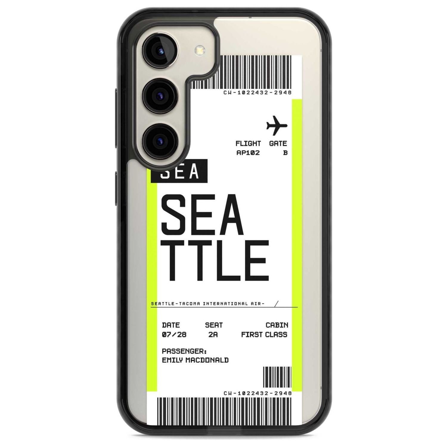 Personalised Seattle Boarding Pass Custom Phone Case Samsung S22 / Black Impact Case,Samsung S23 / Black Impact Case Blanc Space