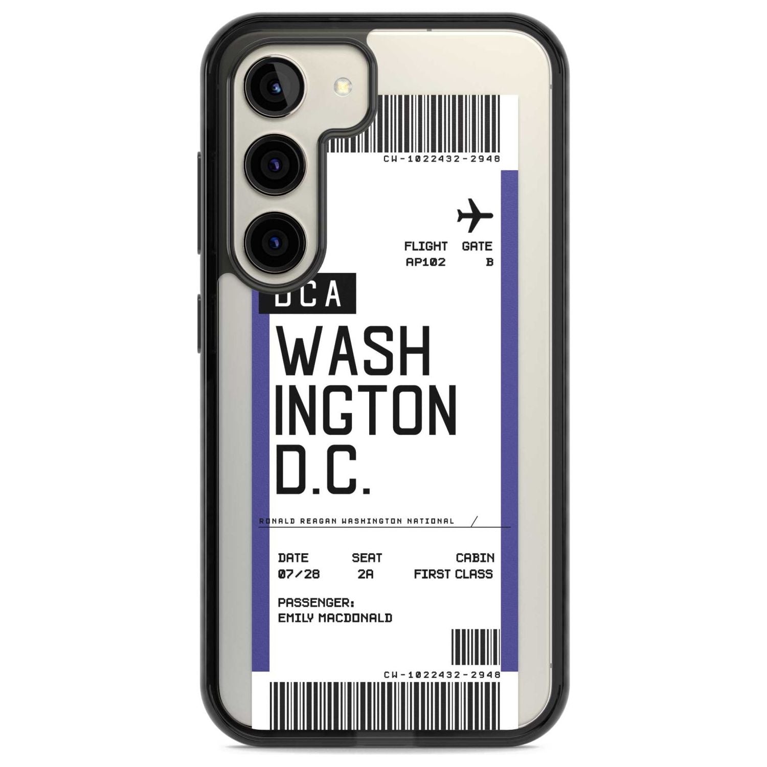 Personalised Washington D.C. Boarding Pass Custom Phone Case Samsung S22 / Black Impact Case,Samsung S23 / Black Impact Case Blanc Space