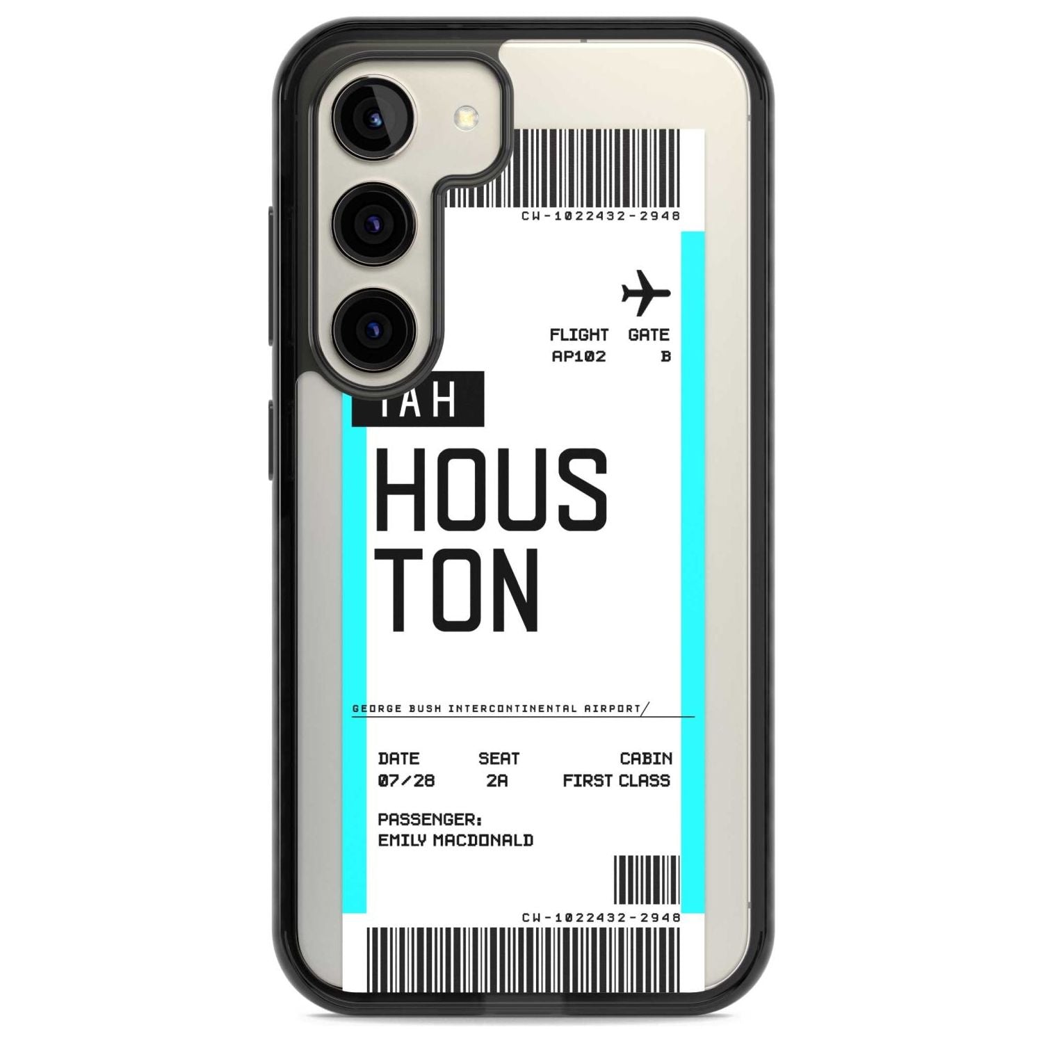 Personalised Houston Boarding Pass Custom Phone Case Samsung S22 / Black Impact Case,Samsung S23 / Black Impact Case Blanc Space