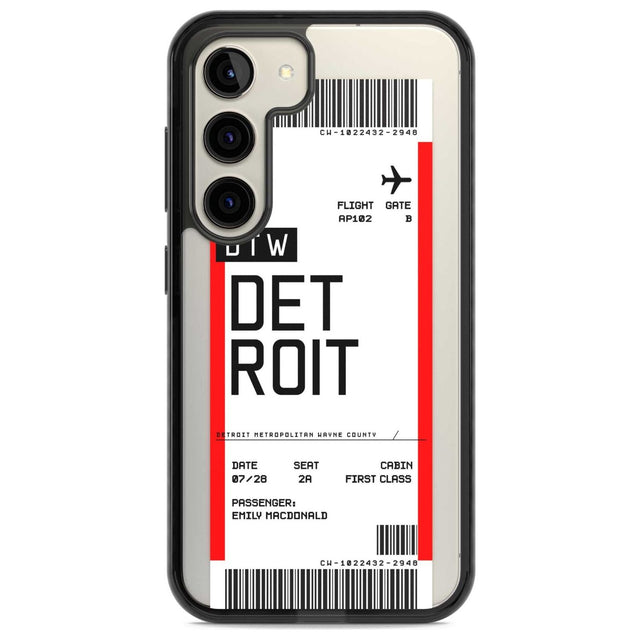 Personalised Detroit Boarding Pass Custom Phone Case Samsung S22 / Black Impact Case,Samsung S23 / Black Impact Case Blanc Space