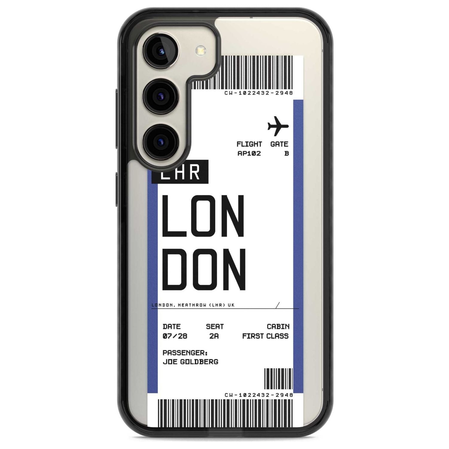Personalised London Boarding Pass Custom Phone Case Samsung S22 / Black Impact Case,Samsung S23 / Black Impact Case Blanc Space