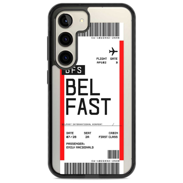 Personalised Belfast Boarding Pass Custom Phone Case Samsung S22 / Black Impact Case,Samsung S23 / Black Impact Case Blanc Space