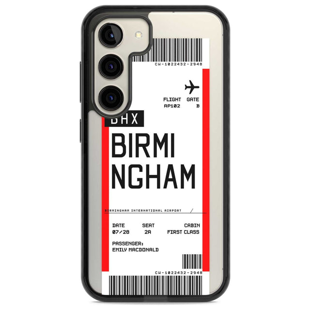 Personalised Birmingham Boarding Pass Custom Phone Case Samsung S22 / Black Impact Case,Samsung S23 / Black Impact Case Blanc Space