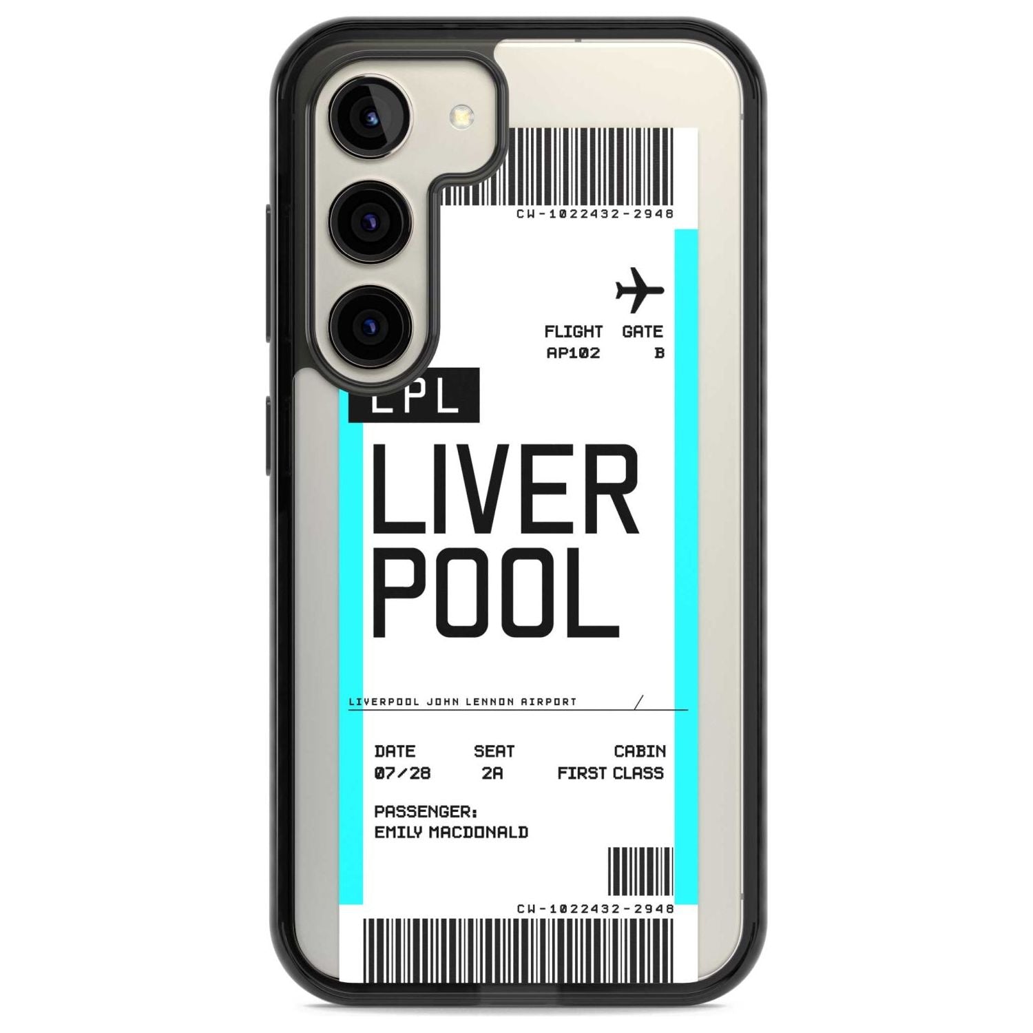 Personalised Liverpool Boarding Pass Custom Phone Case Samsung S22 / Black Impact Case,Samsung S23 / Black Impact Case Blanc Space