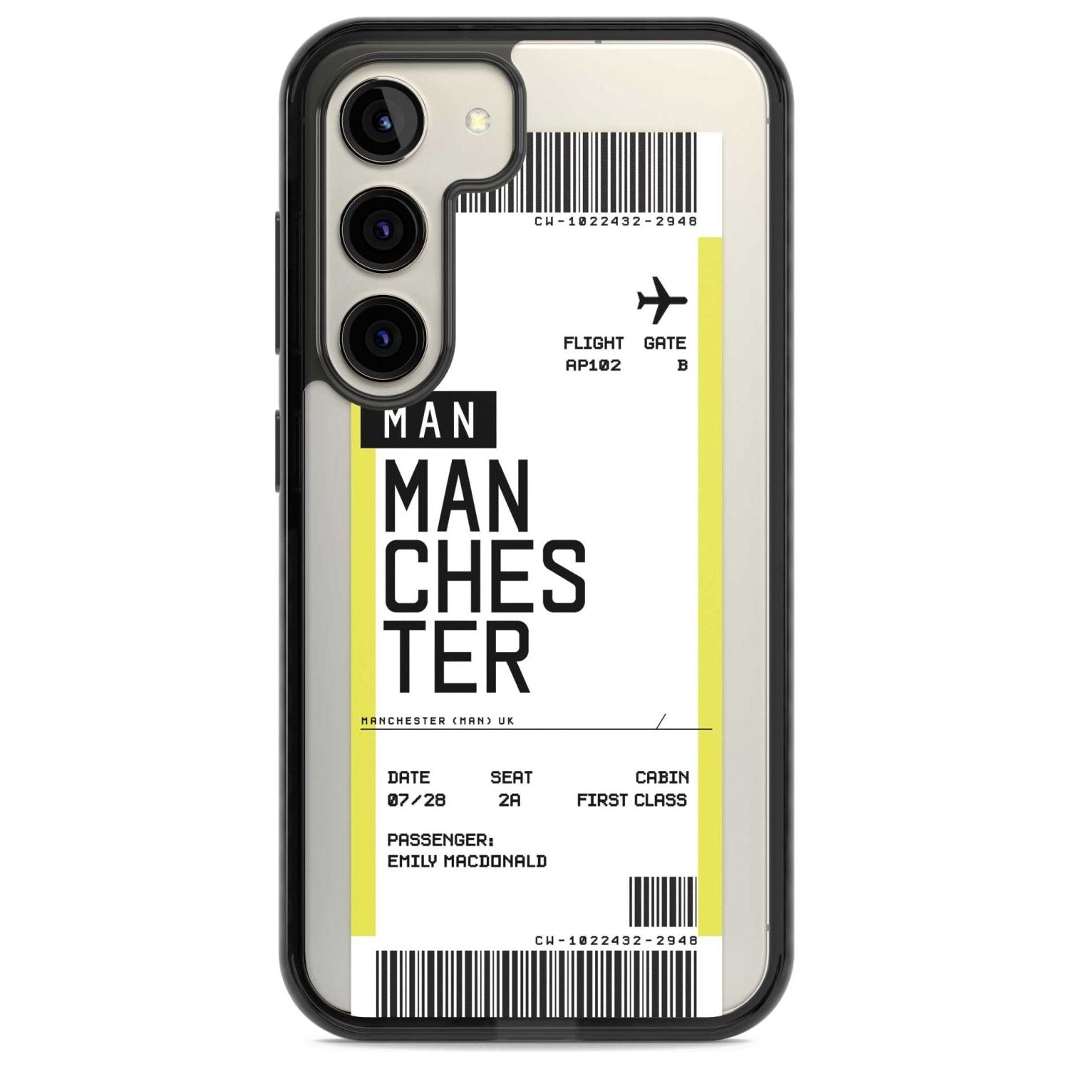 Personalised Manchester Boarding Pass Custom Phone Case Samsung S22 / Black Impact Case,Samsung S23 / Black Impact Case Blanc Space