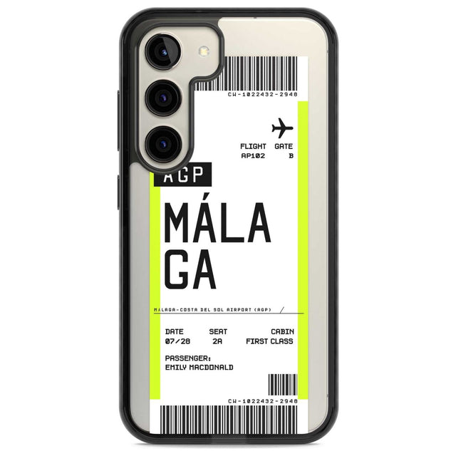 Personalised Málaga Boarding Pass Custom Phone Case Samsung S22 / Black Impact Case,Samsung S23 / Black Impact Case Blanc Space