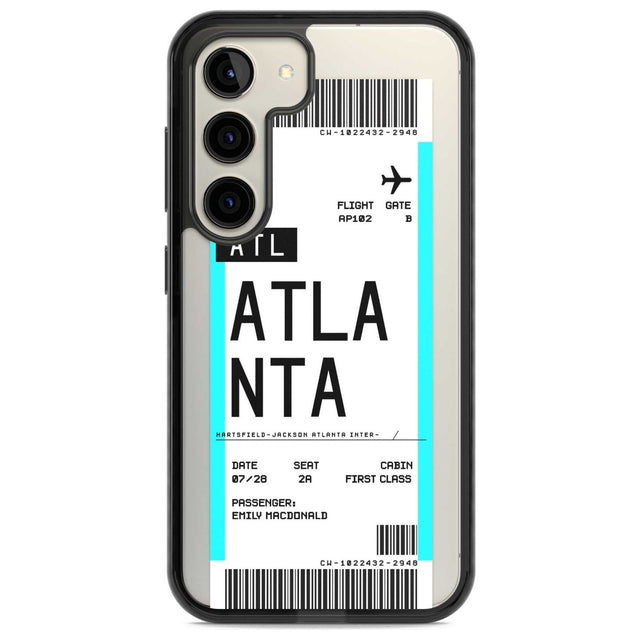 Personalised Atlanta Boarding Pass Custom Phone Case Samsung S22 / Black Impact Case,Samsung S23 / Black Impact Case Blanc Space