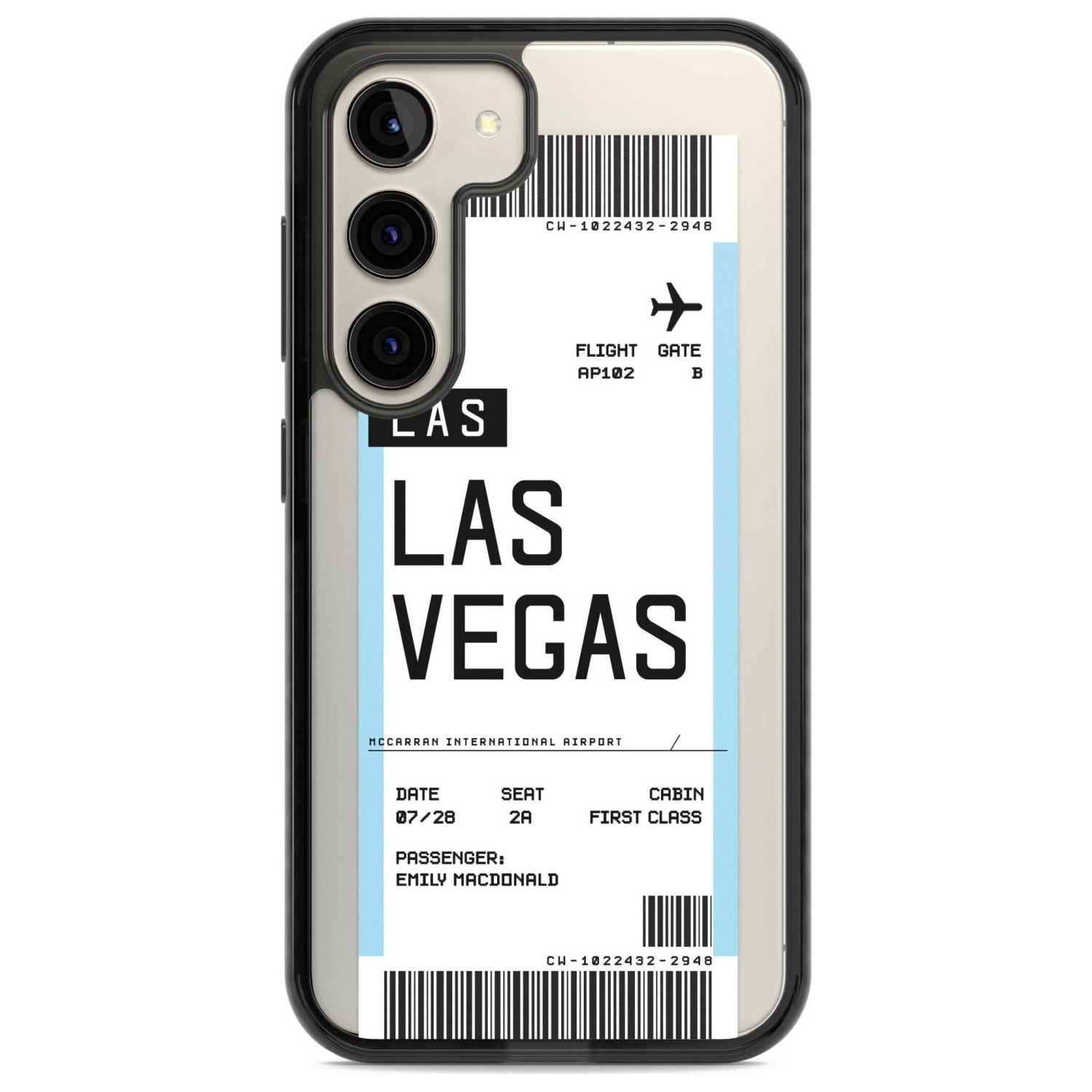 Personalised Las Vegas Boarding Pass Custom Phone Case Samsung S22 / Black Impact Case,Samsung S23 / Black Impact Case Blanc Space
