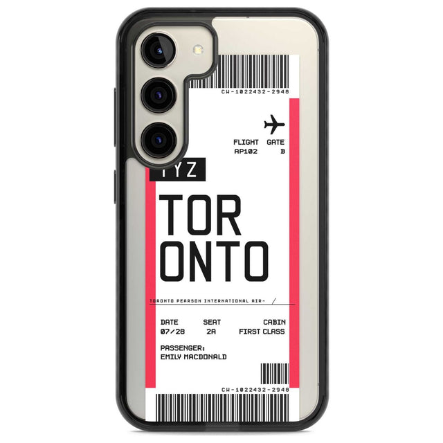 Personalised Toronto Boarding Pass Custom Phone Case Samsung S22 / Black Impact Case,Samsung S23 / Black Impact Case Blanc Space