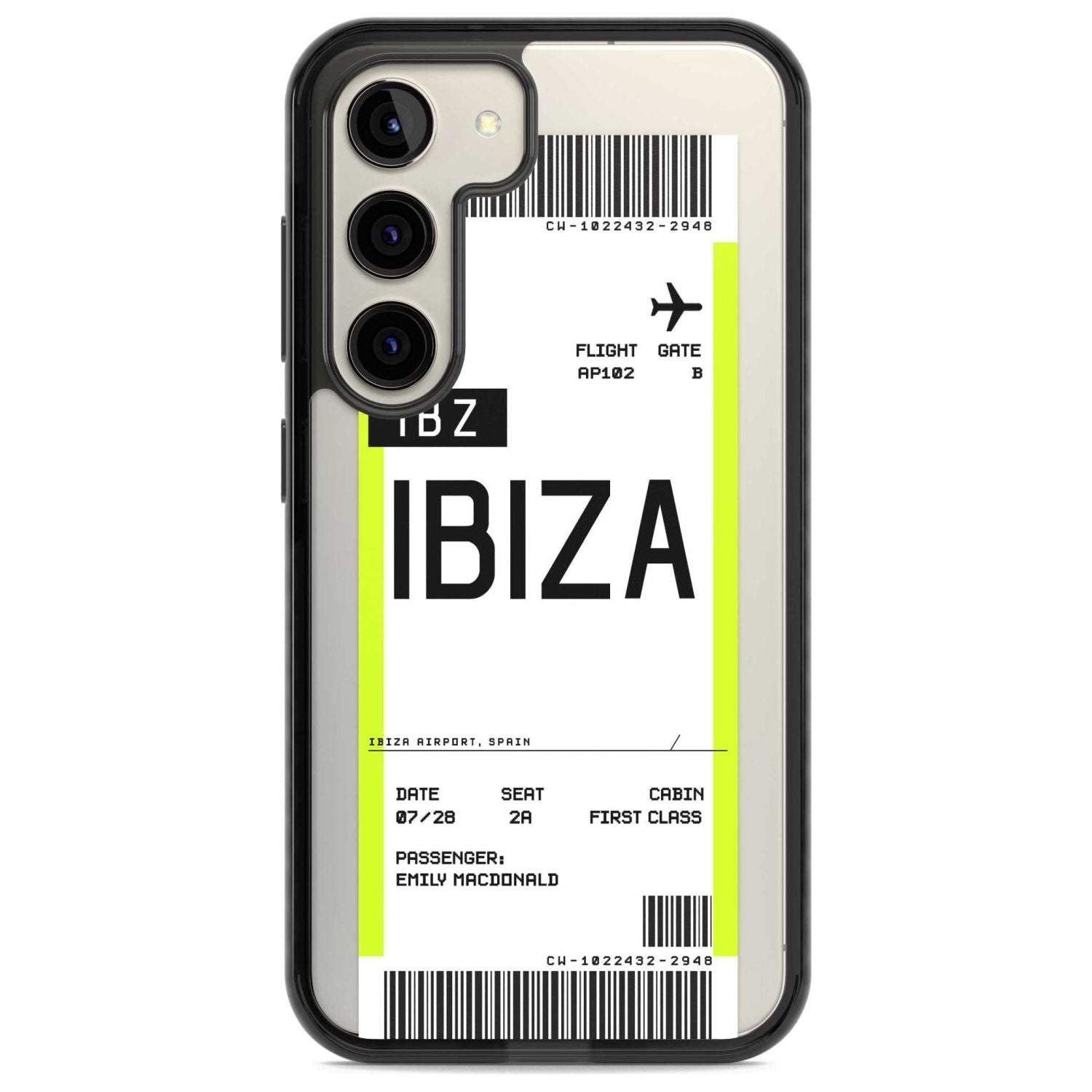 Personalised Ibiza Boarding Pass Custom Phone Case Samsung S22 / Black Impact Case,Samsung S23 / Black Impact Case Blanc Space