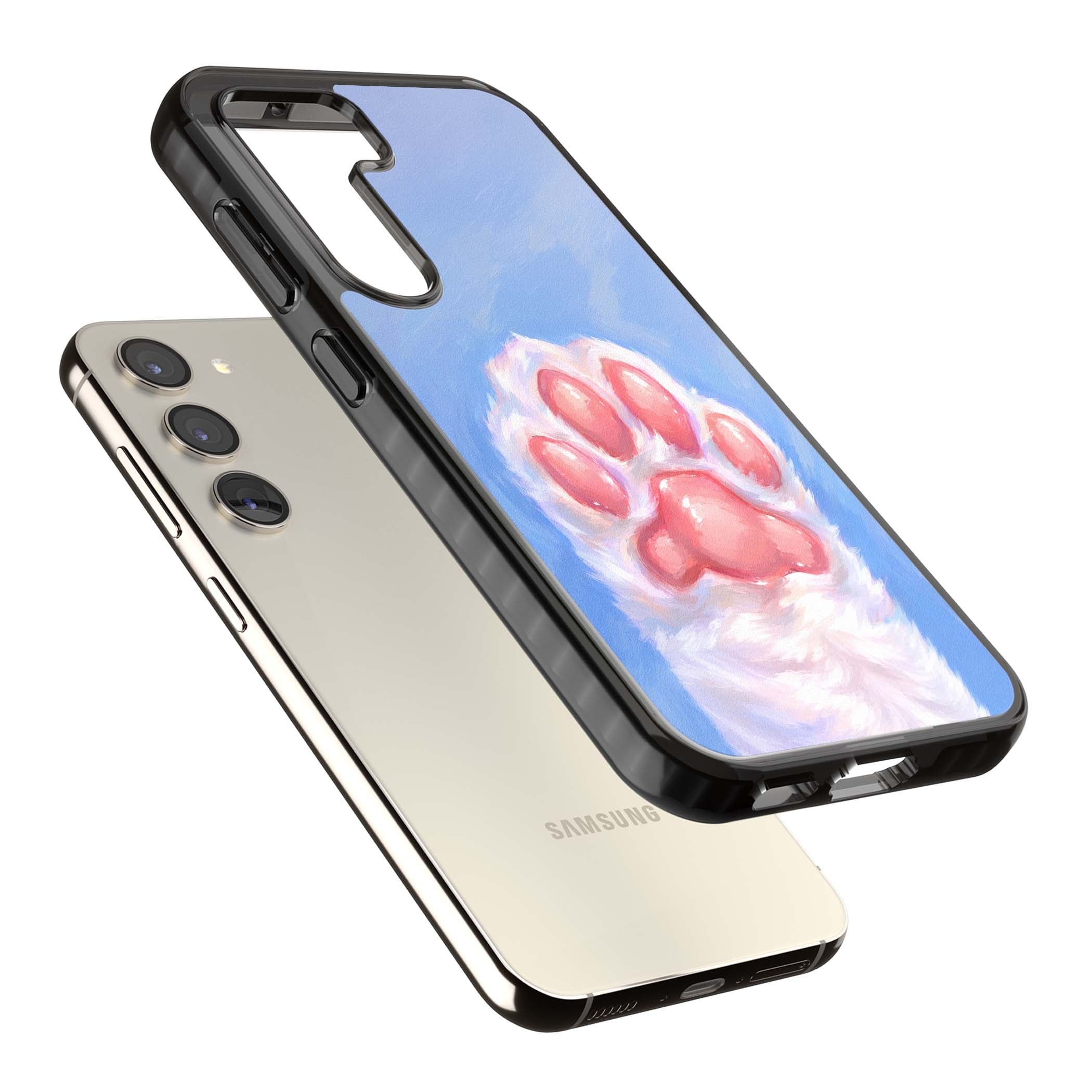 Soft White Paw cute iPhone case | Black Impact case for Samsung Galaxy S24, Samsung Galaxy S23, Samsung Galaxy S22