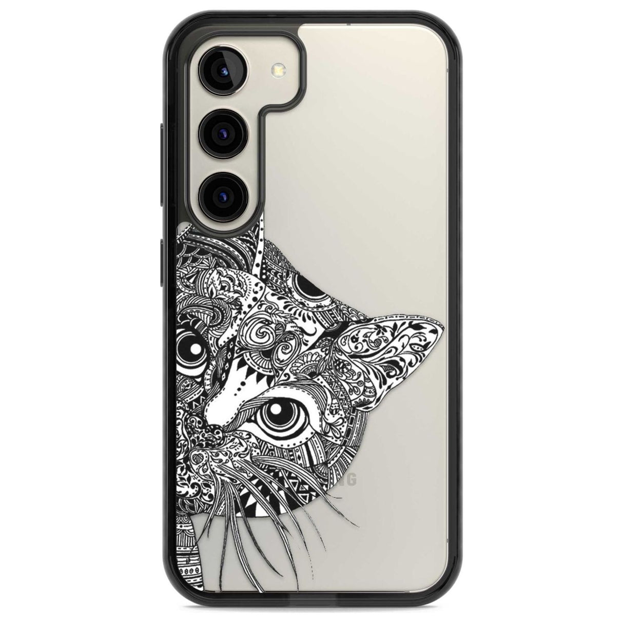 Henna Cat Phone Case Samsung S22 / Black Impact Case,Samsung S23 / Black Impact Case Blanc Space