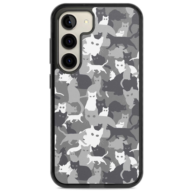 Dark Grey Cat Camouflage Pattern Phone Case Samsung S22 / Black Impact Case,Samsung S23 / Black Impact Case Blanc Space