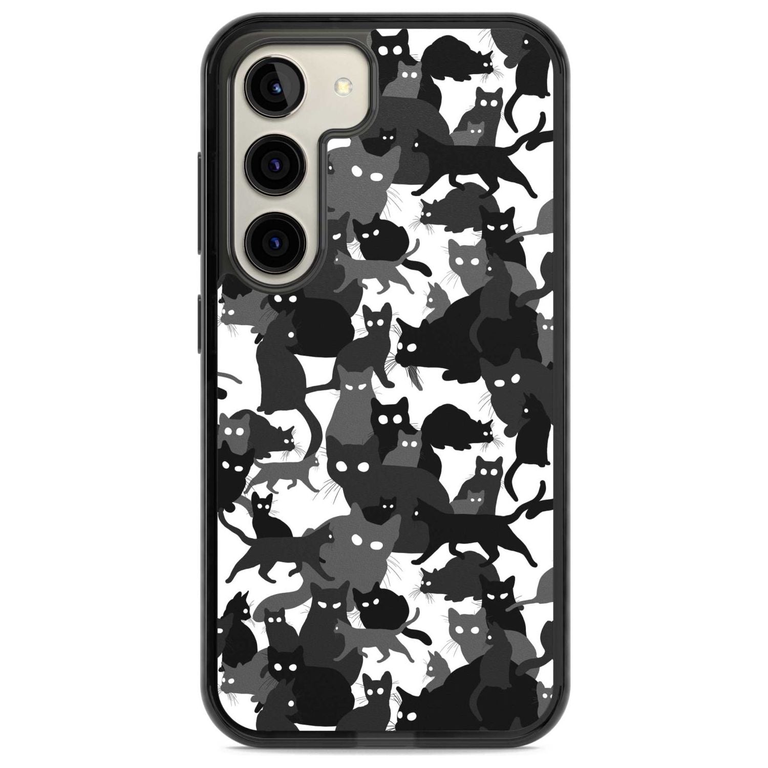Black & White Cat Camouflage Phone Case Samsung S22 / Black Impact Case,Samsung S23 / Black Impact Case Blanc Space