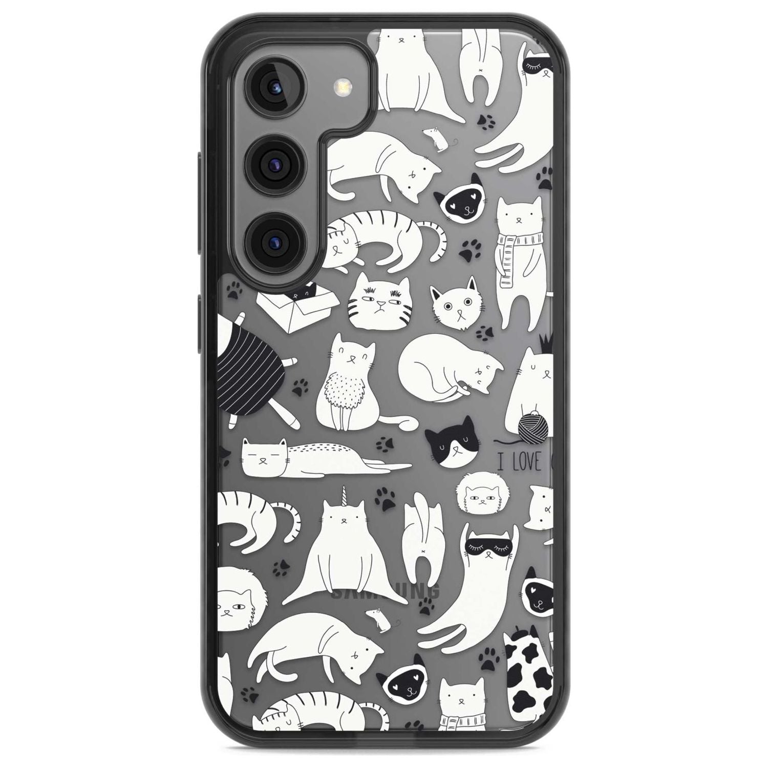 Cartoon Cat Collage - Black & White Phone Case Samsung S22 / Black Impact Case,Samsung S23 / Black Impact Case Blanc Space