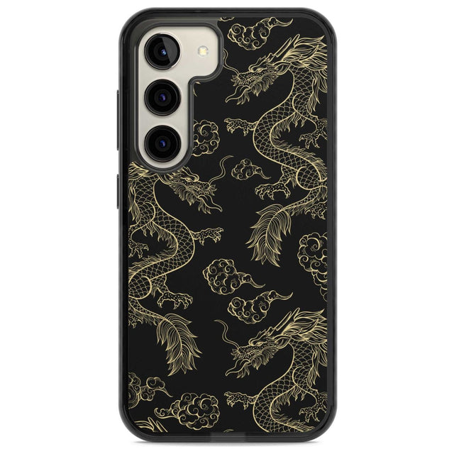 Black and Gold Dragon Pattern Phone Case Samsung S22 / Black Impact Case,Samsung S23 / Black Impact Case Blanc Space
