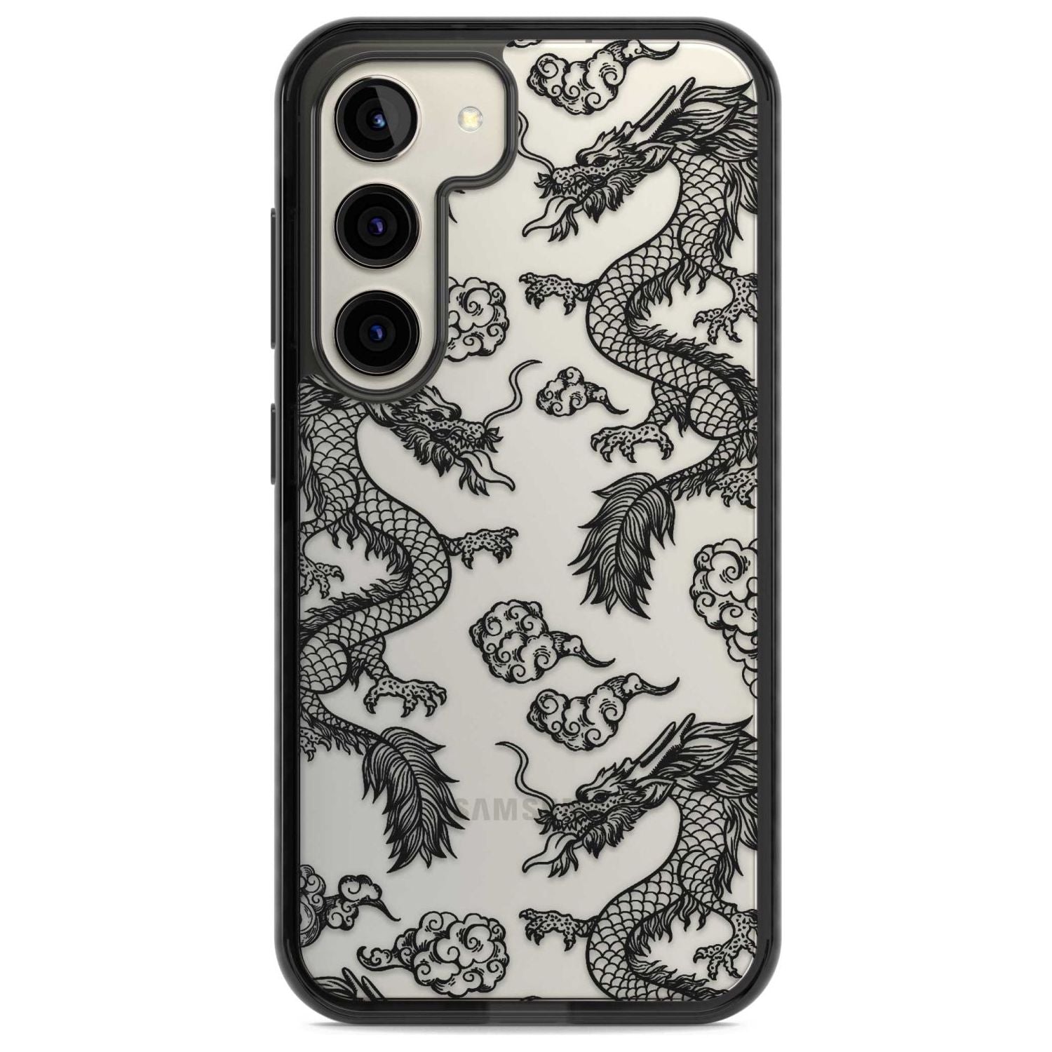 Black Dragon Pattern Phone Case Samsung S22 / Black Impact Case,Samsung S23 / Black Impact Case Blanc Space