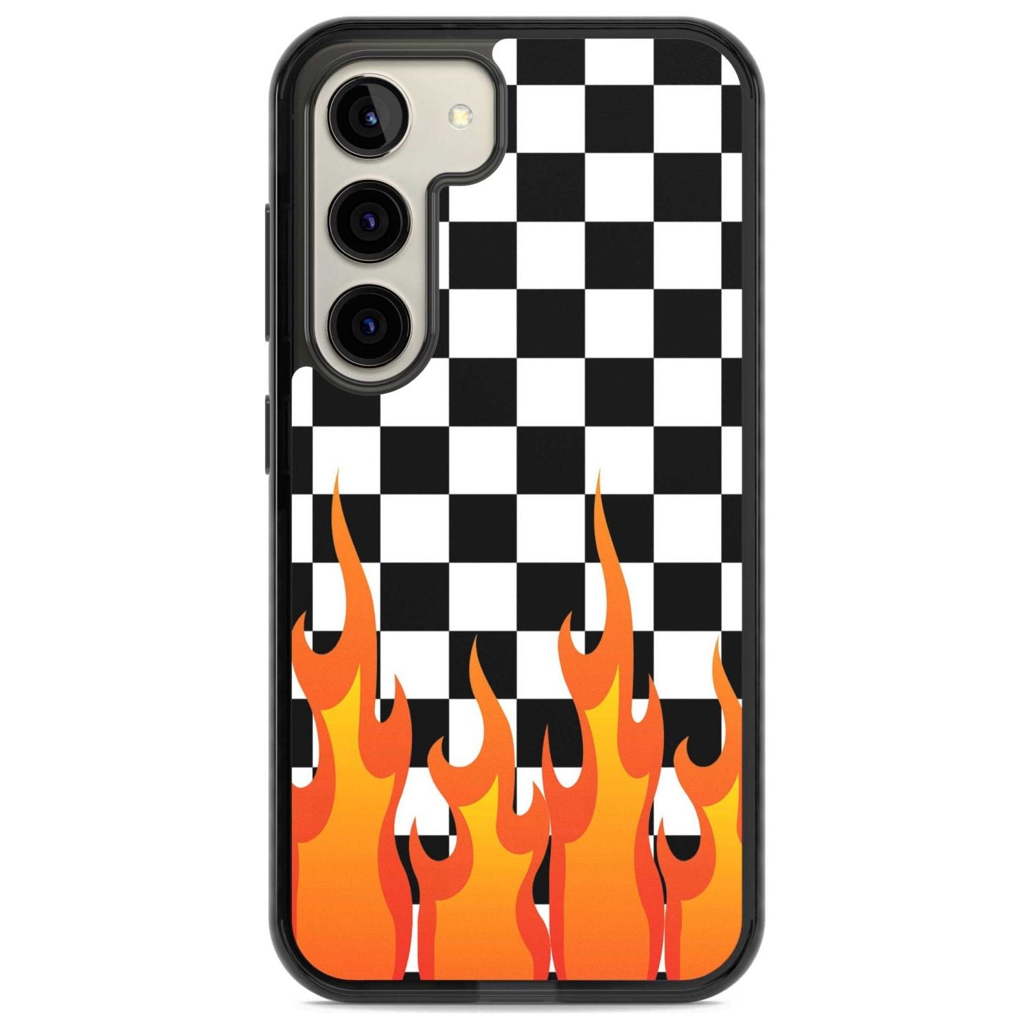 Checkered Fire Phone Case Samsung S23 / Black Impact Case,Samsung S22 / Black Impact Case Blanc Space