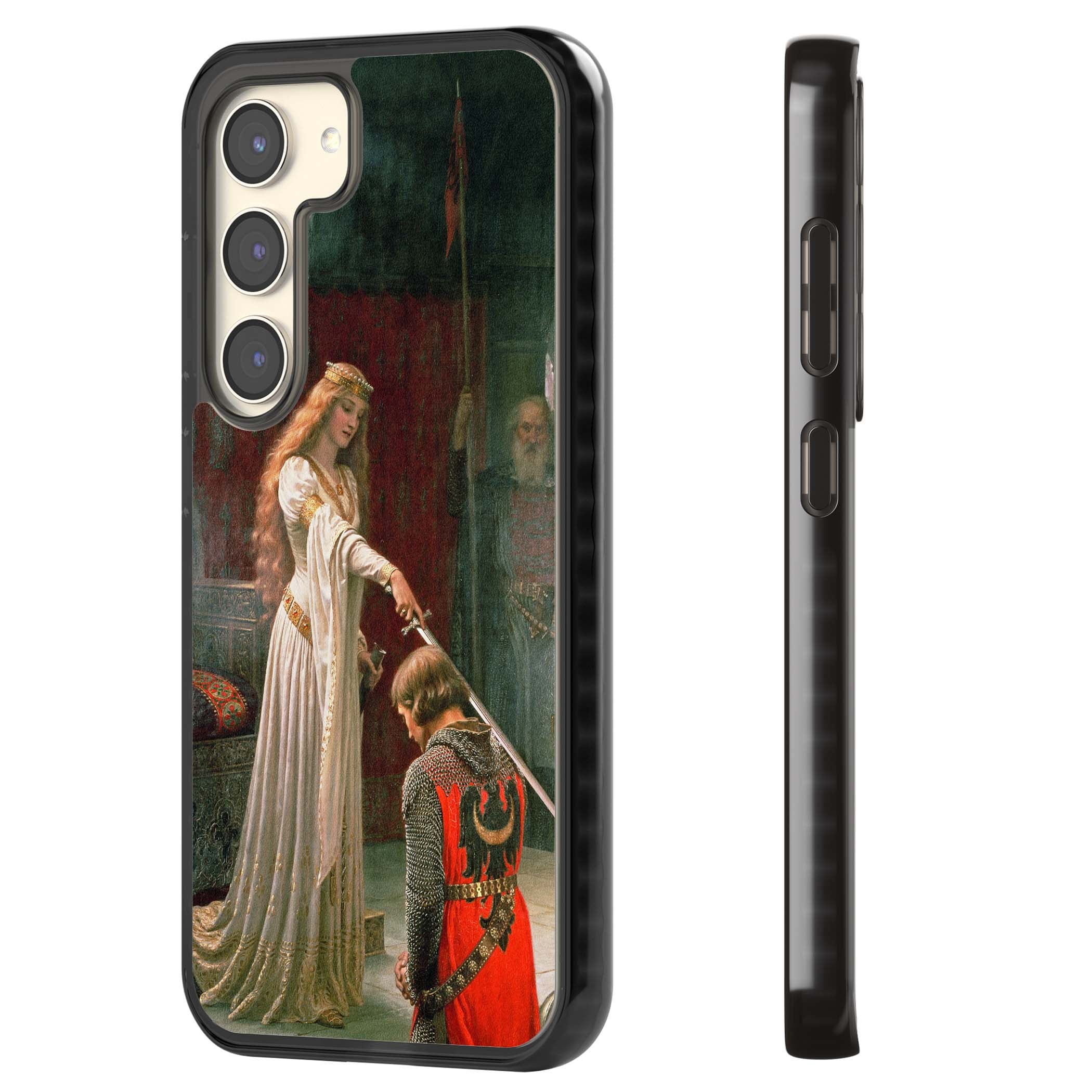 The Accolade renaissance art iPhone case featuring Edmund Blair Leighton's painting of a queen knighting a kneeling knight | Black Impact case for Samsung Galaxy S24, Samsung Galaxy S23, Samsung Galaxy S22