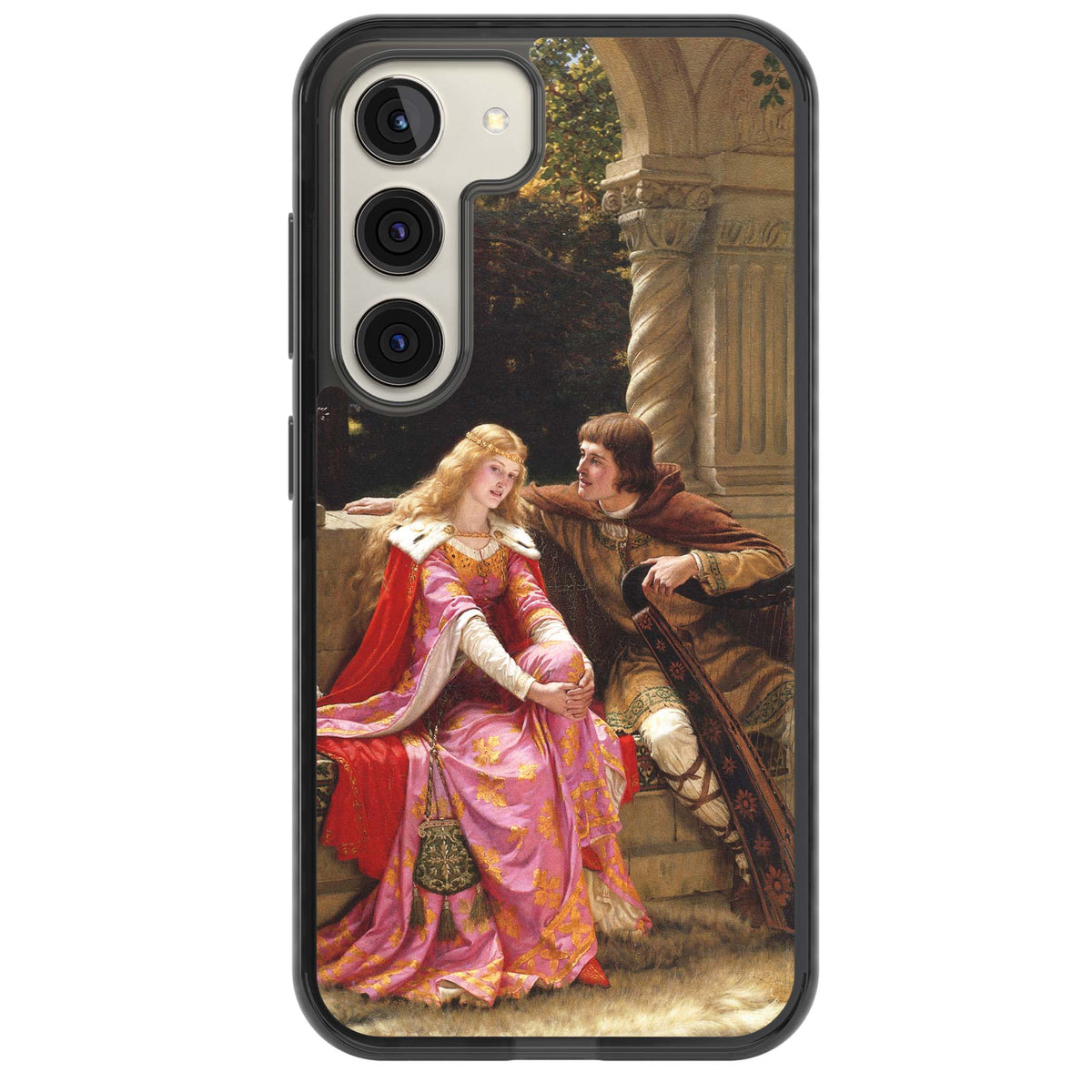 The End of the Song classic art iPhone case featuring a medieval lady in pink gown and her knight in a stone archway | Black Impact case for Samsung Galaxy S24, Samsung Galaxy S23, Samsung Galaxy S22