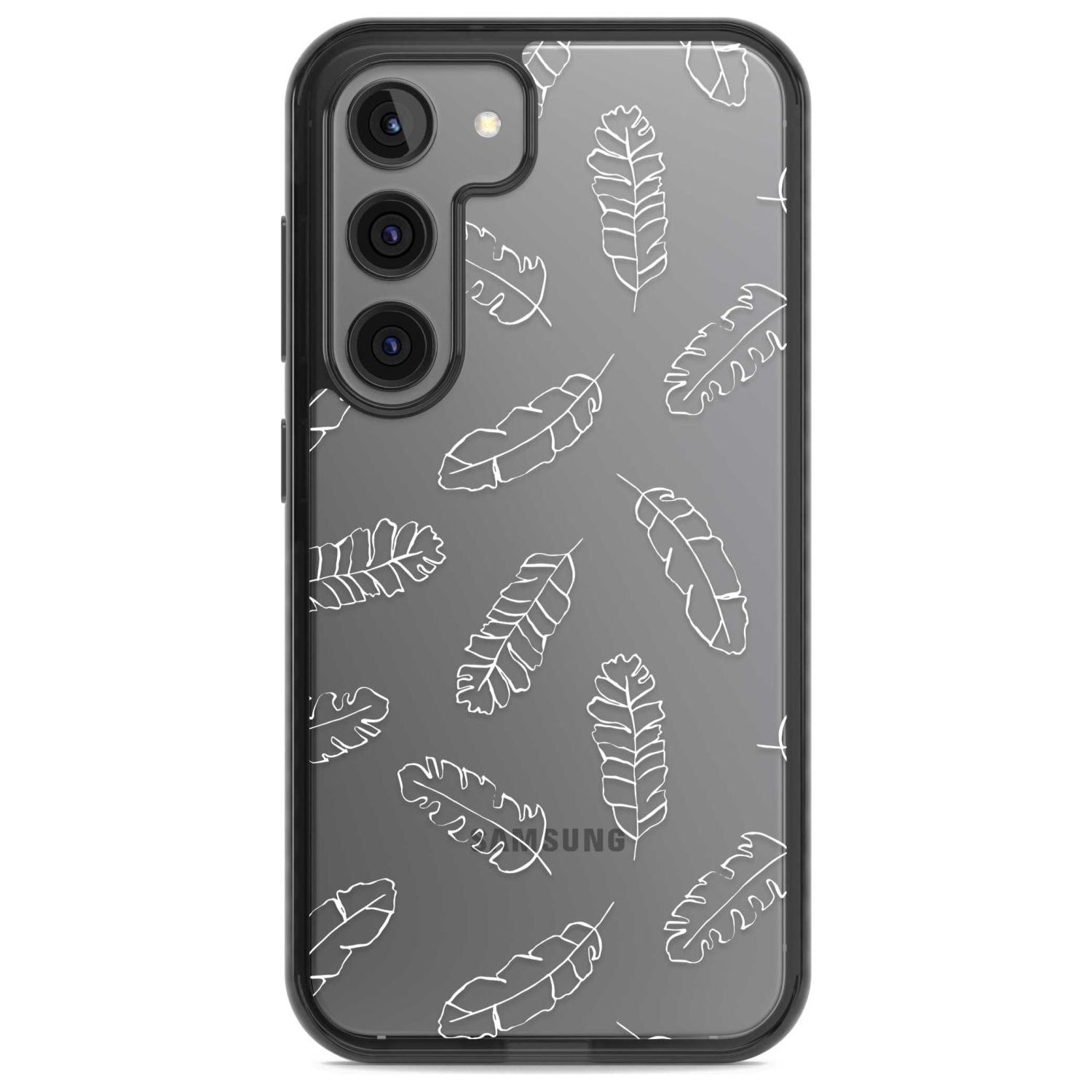 Clear Botanical Designs: Palm Leaves Phone Case Samsung S22 / Black Impact Case,Samsung S23 / Black Impact Case Blanc Space