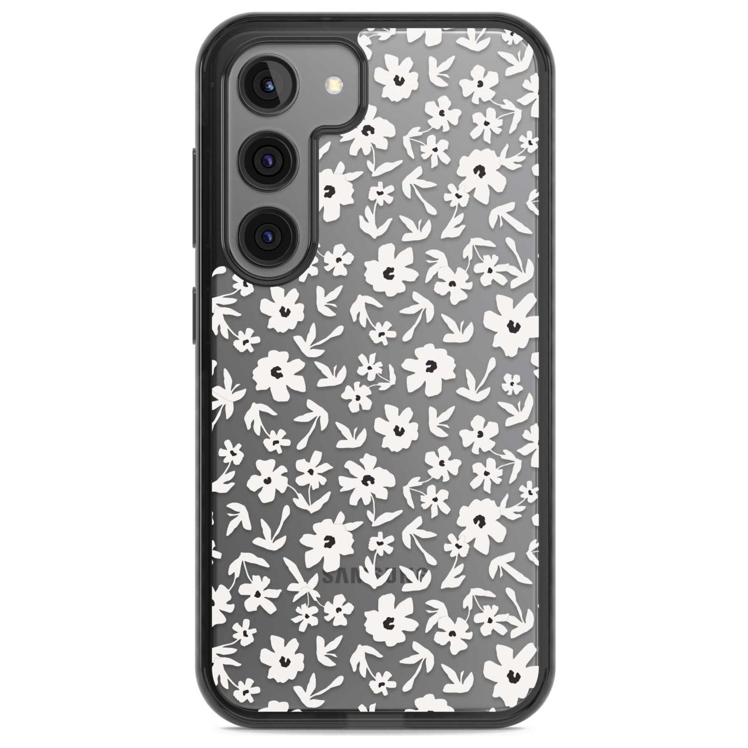 Floral Print on Transparent Phone Case Samsung S22 / Black Impact Case,Samsung S23 / Black Impact Case Blanc Space