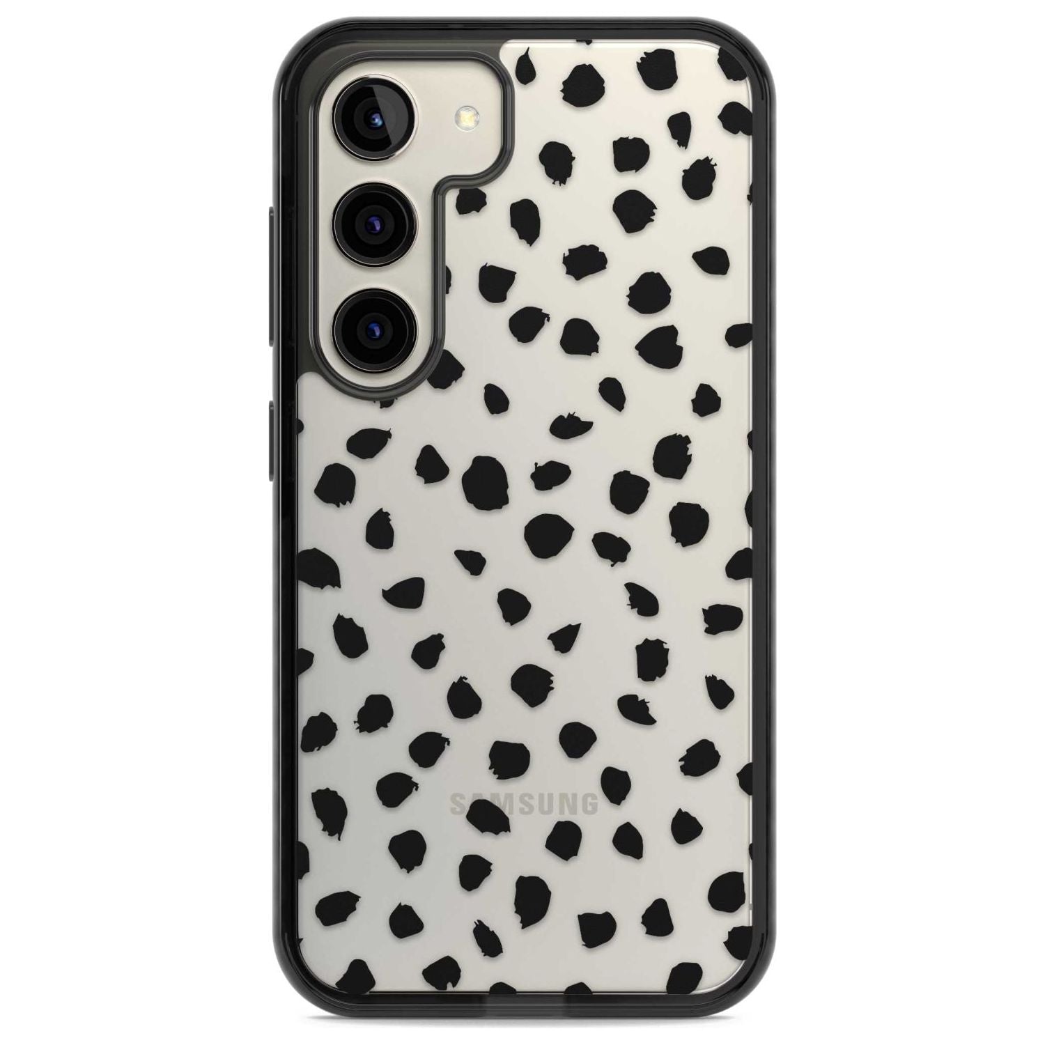 Black on Transparent Dalmatian Polka Dot Spots Phone Case Samsung S22 / Black Impact Case,Samsung S23 / Black Impact Case Blanc Space