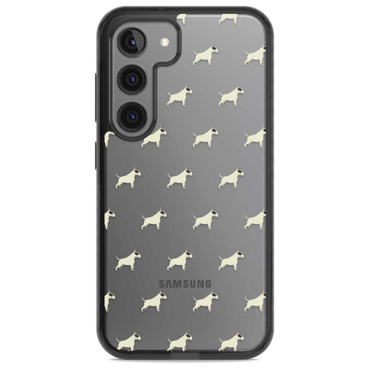 Bull Terrier Dog Pattern Clear Phone Case Samsung S22 / Black Impact Case,Samsung S23 / Black Impact Case Blanc Space