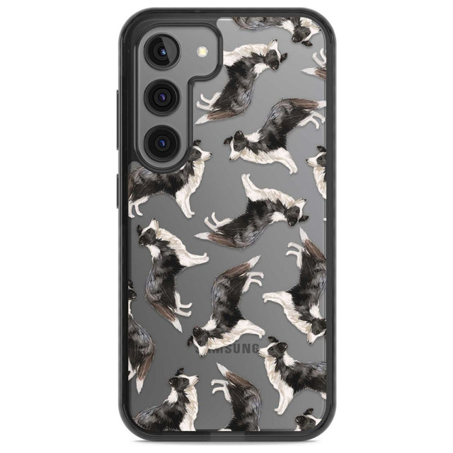 Border Collie Watercolour Dog Pattern Phone Case Samsung S22 / Black Impact Case,Samsung S23 / Black Impact Case Blanc Space