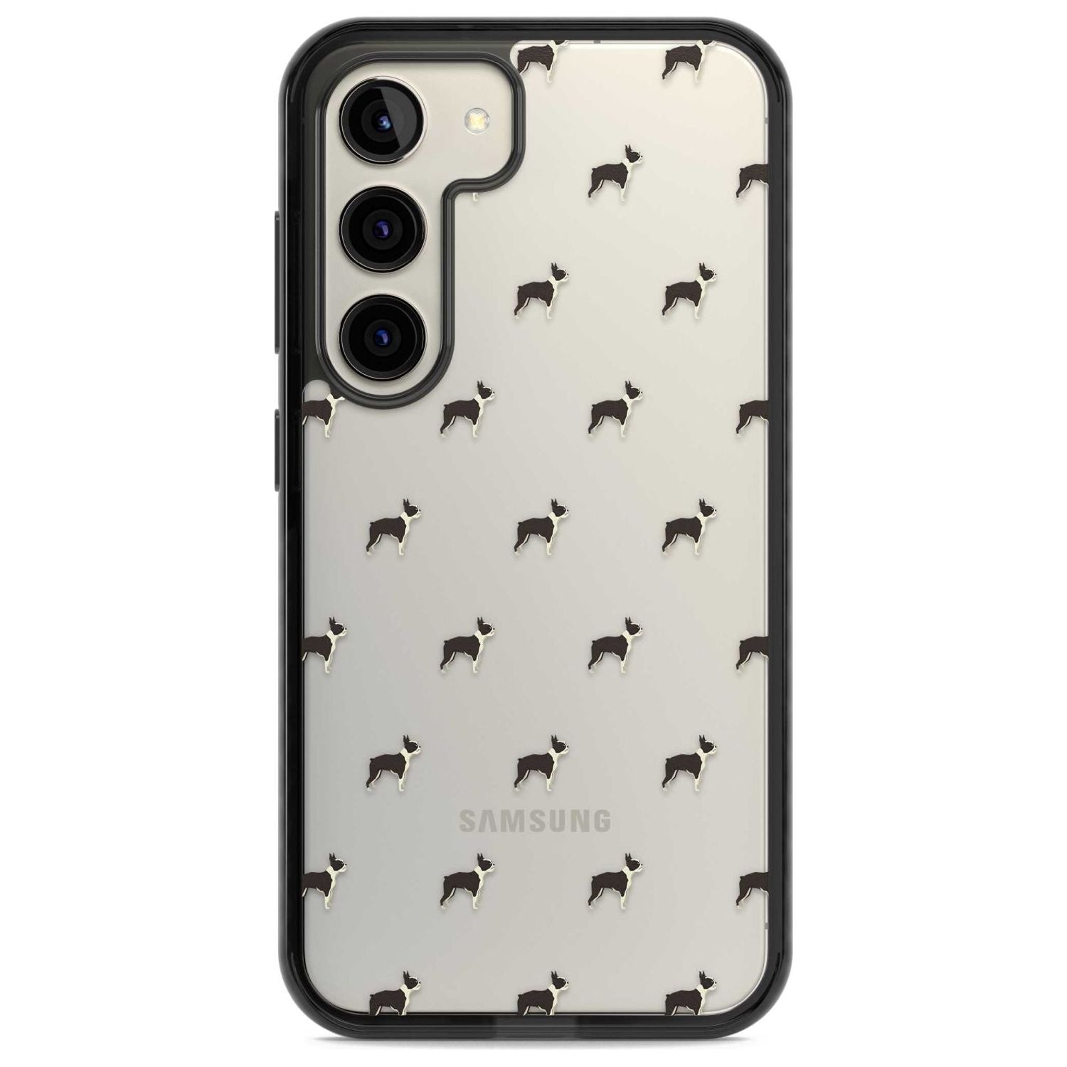 Boston Terrier Dog Pattern Clear Phone Case Samsung S22 / Black Impact Case,Samsung S23 / Black Impact Case Blanc Space