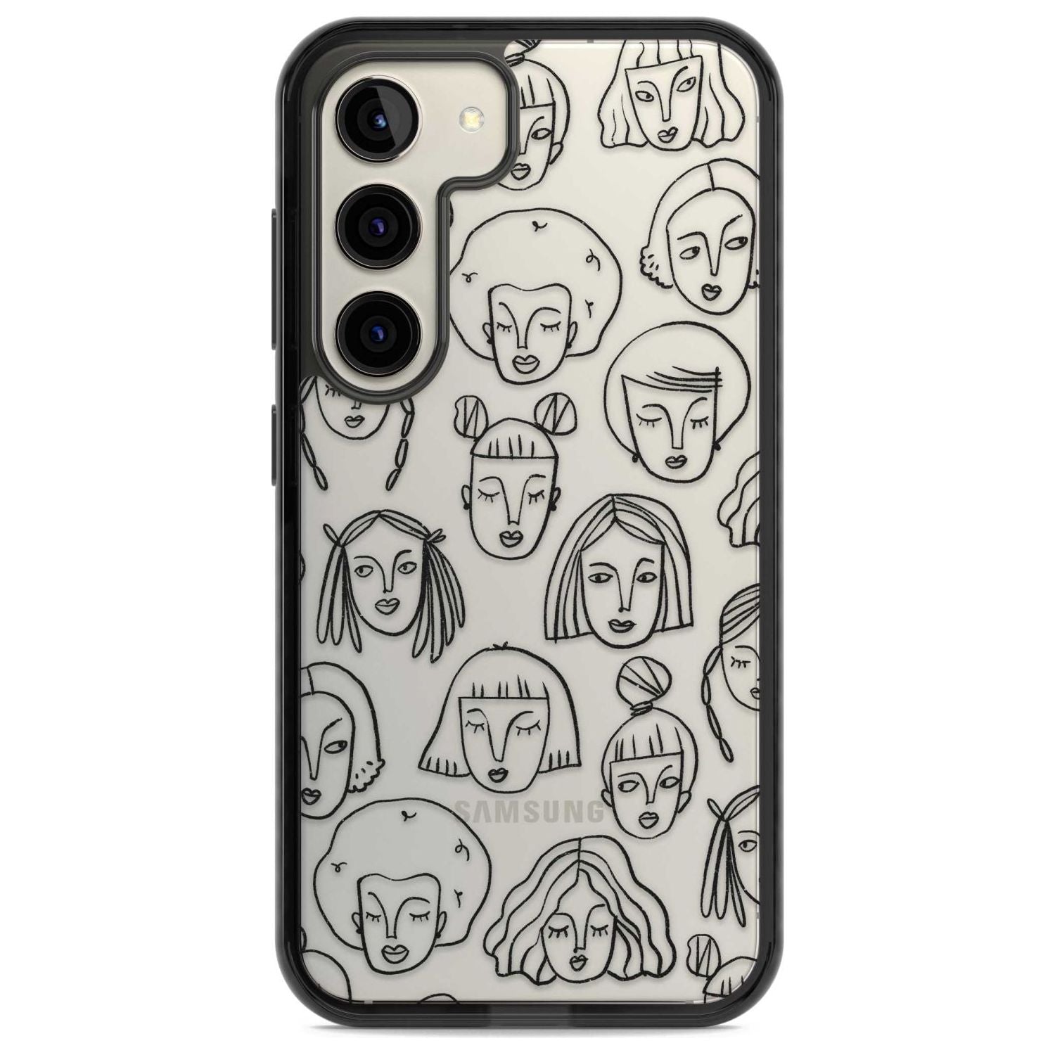 Girl Portrait Doodles Phone Case Samsung S22 / Black Impact Case,Samsung S23 / Black Impact Case Blanc Space