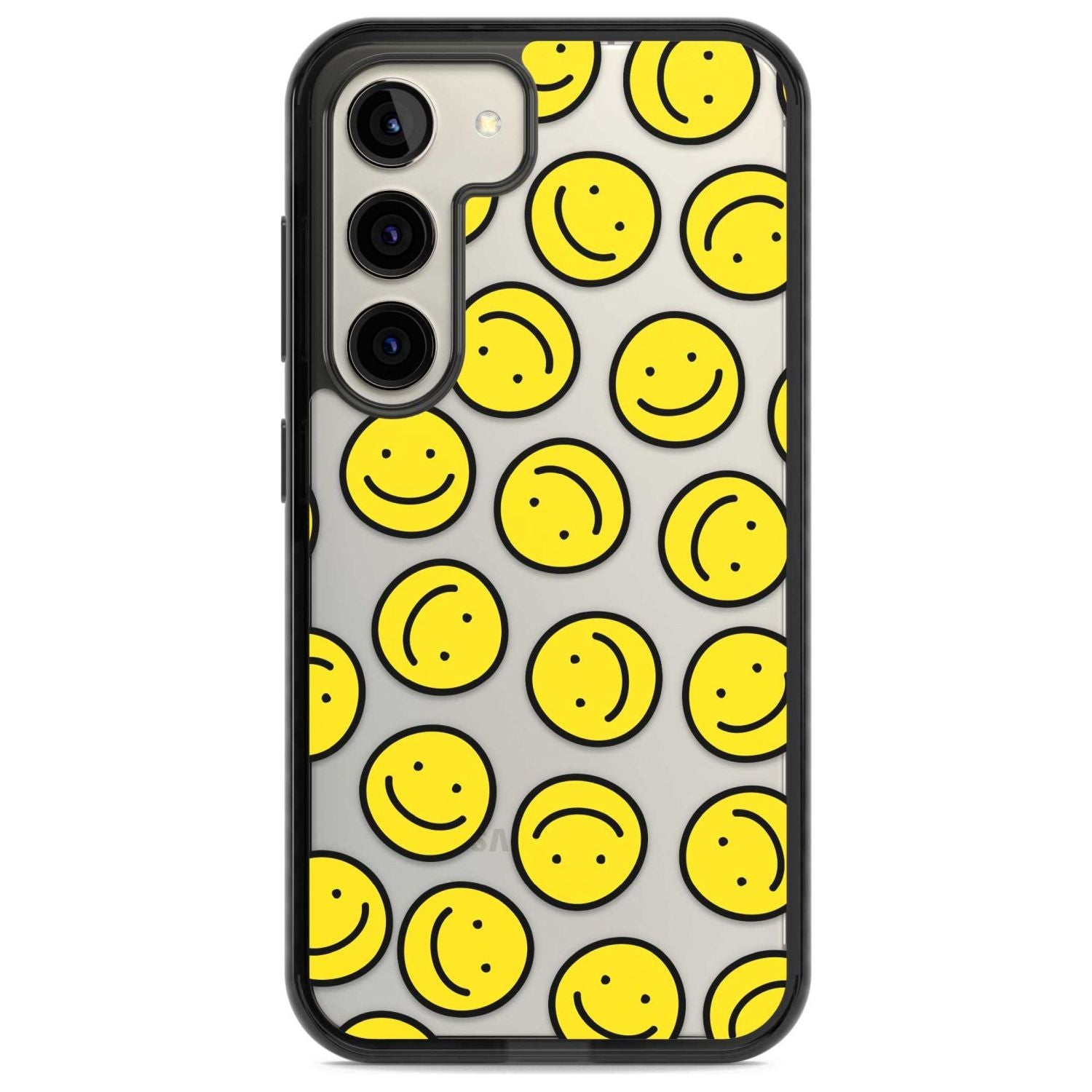 Happy Face Clear Pattern Phone Case Samsung S22 / Black Impact Case,Samsung S23 / Black Impact Case Blanc Space