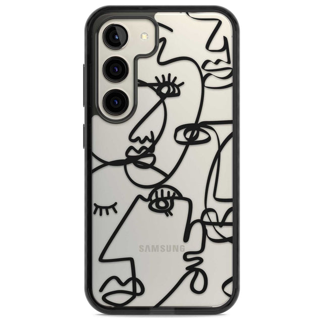 Abstract Continuous Line Faces Black on Clear Phone Case Samsung S22 / Black Impact Case,Samsung S23 / Black Impact Case Blanc Space